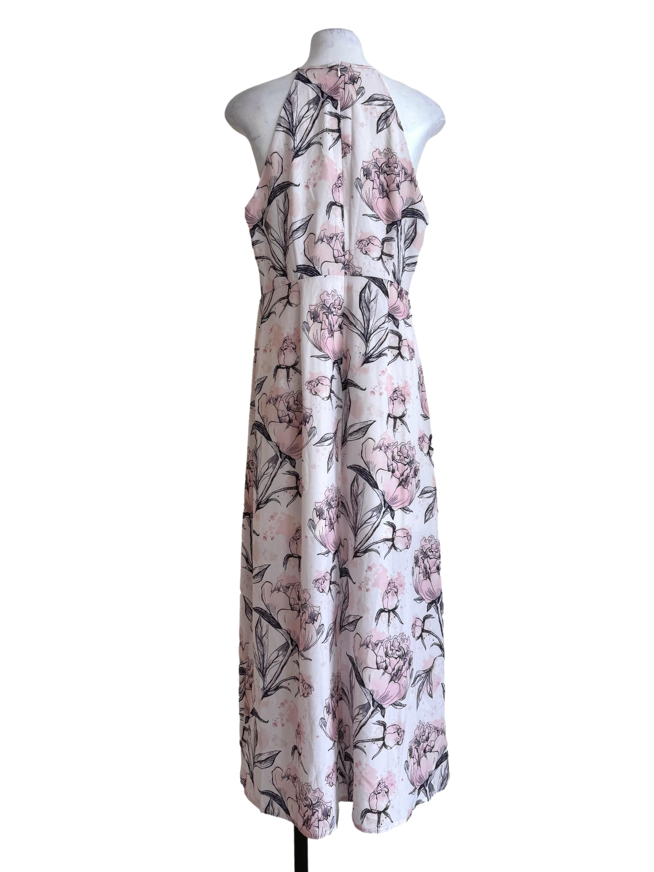 Bone White With Blush Floral Prints Dress
