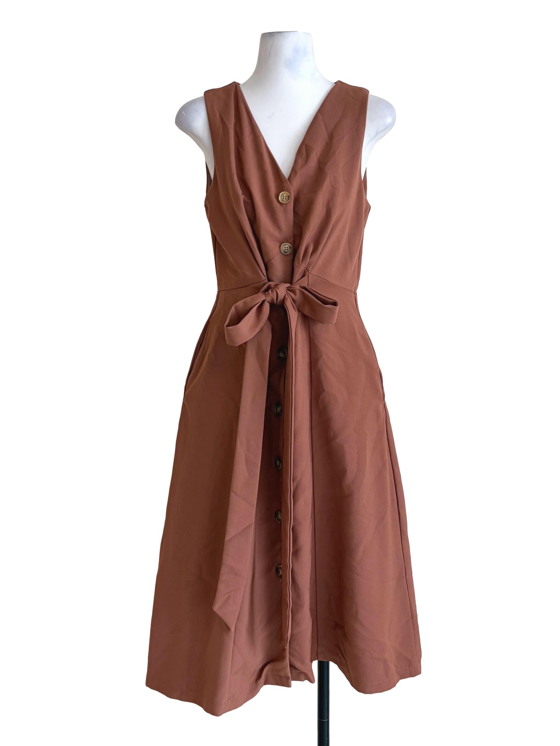 Peanut Brown V-Neck Button Down Sundress