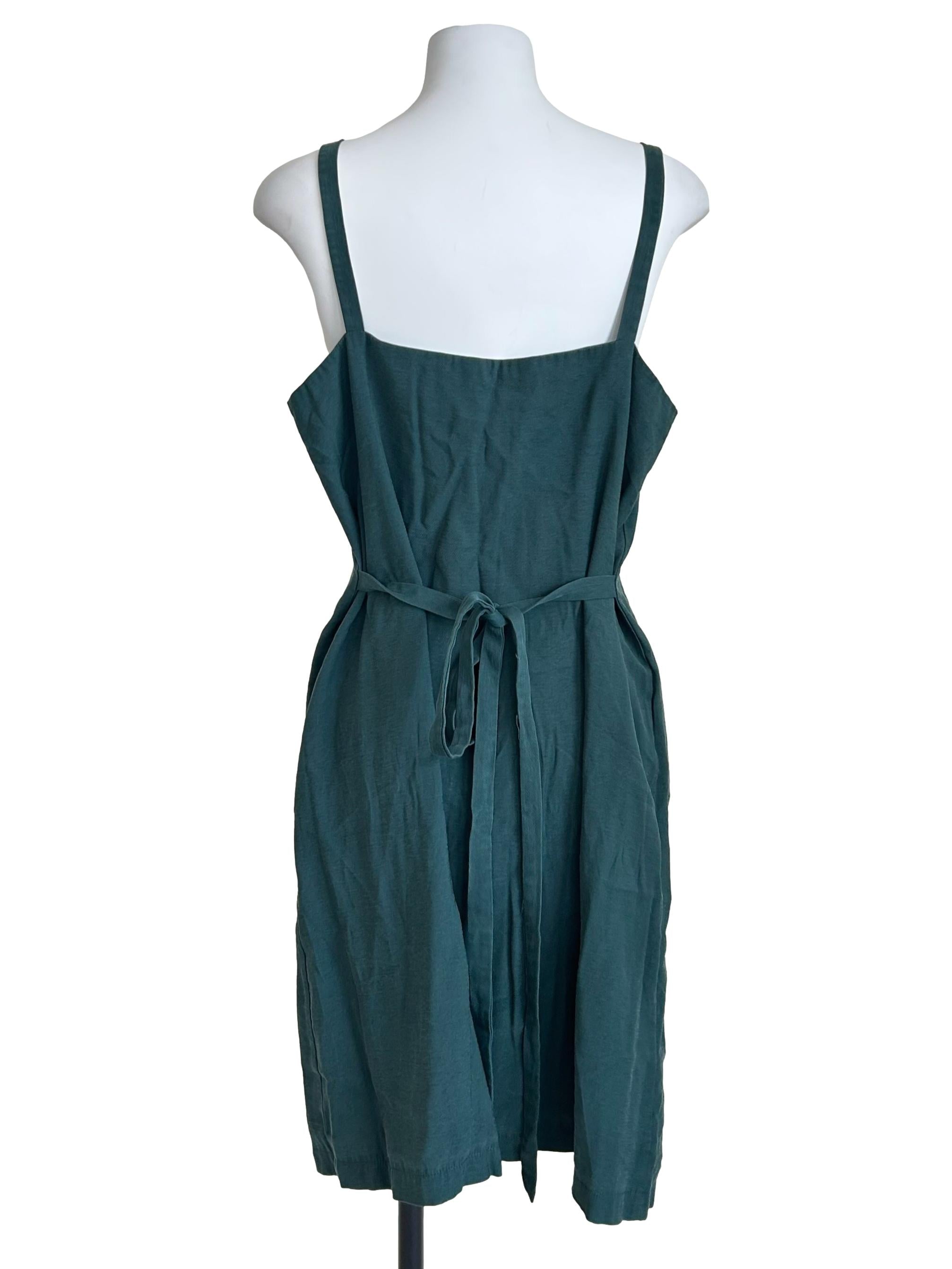 Dark Green Button-Front Sheath Dress