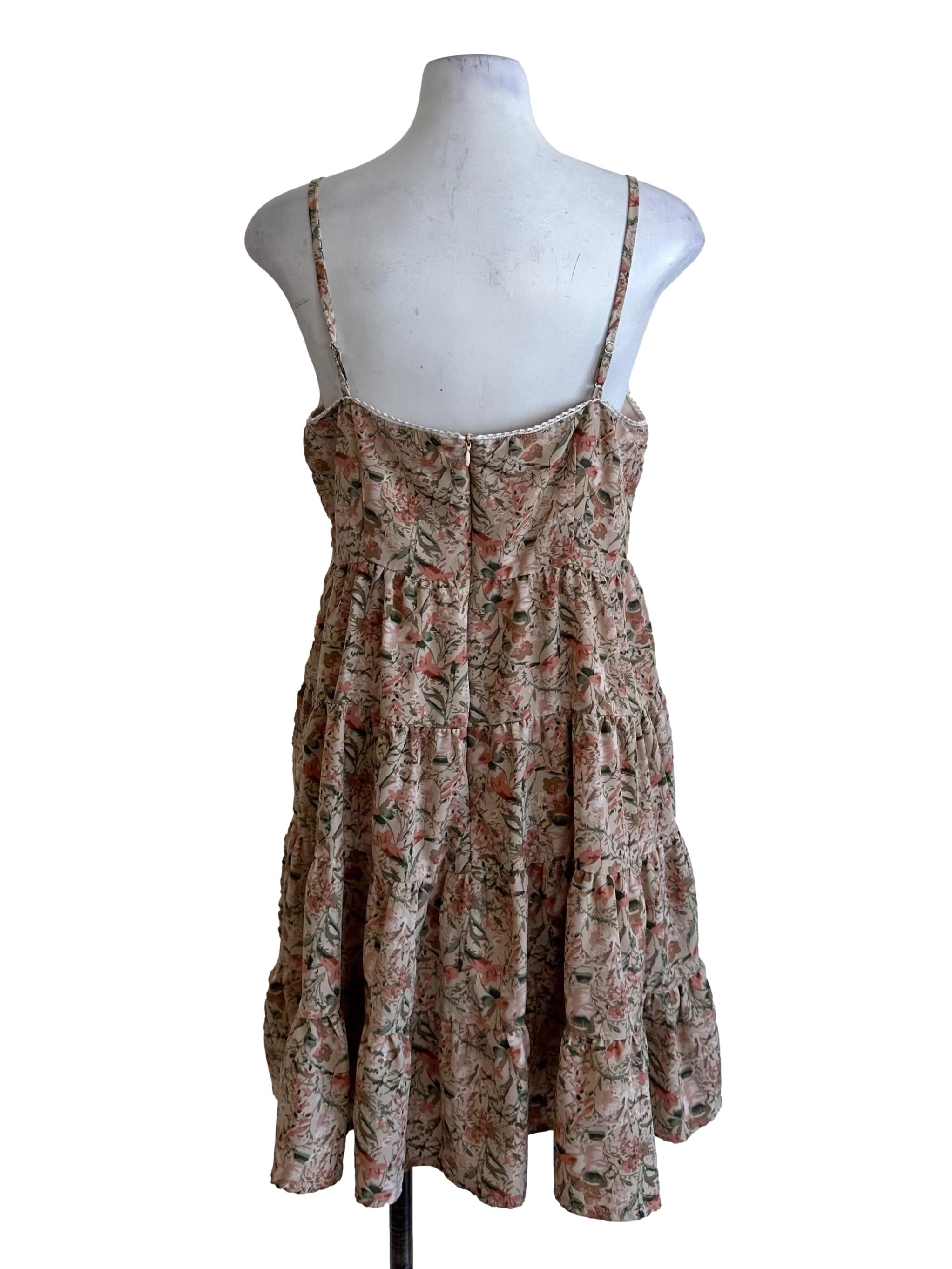 Sepia Beige Pattern Tiered Dress