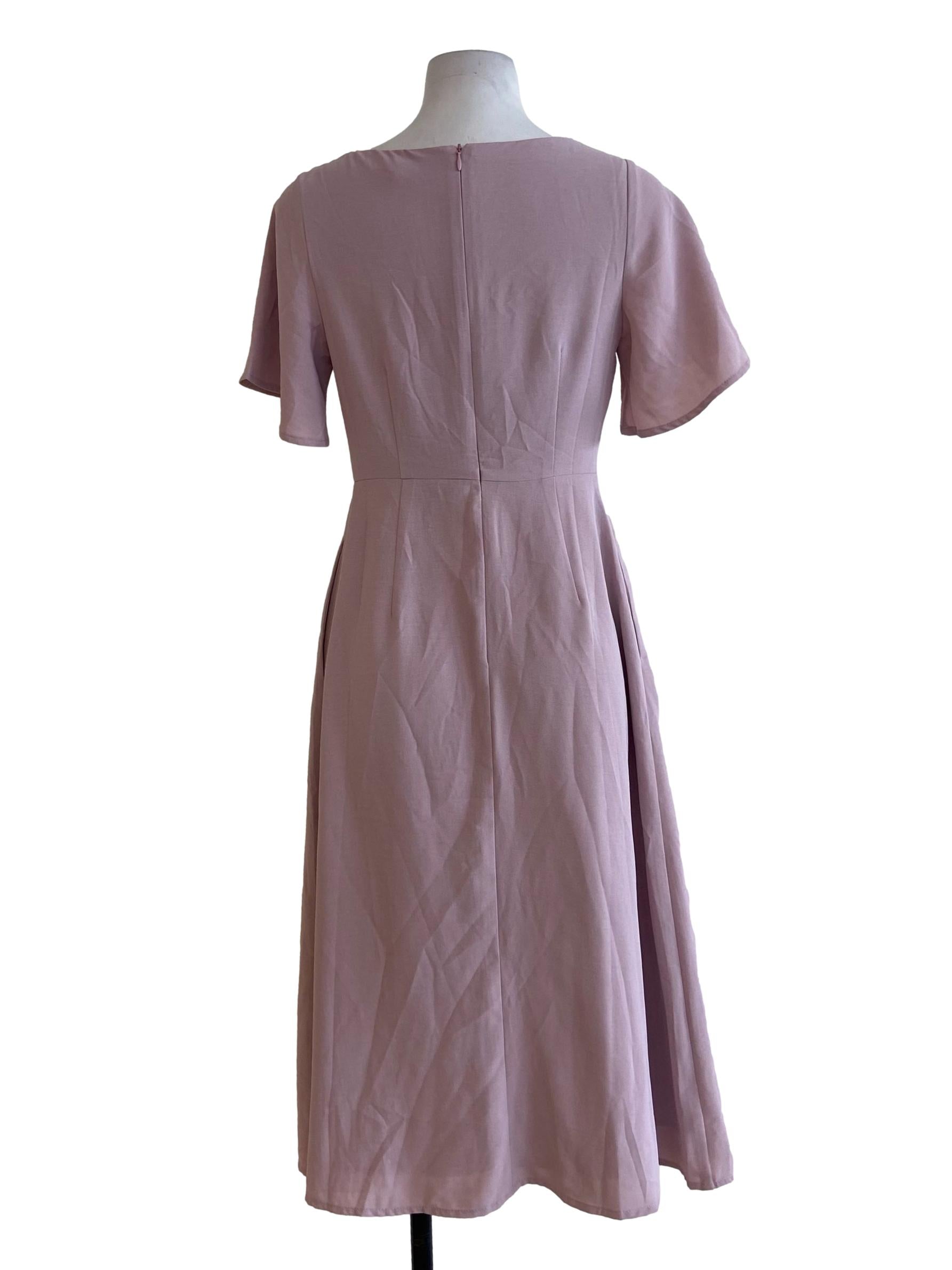 Crepe Pink Square Neck A-Line Dress