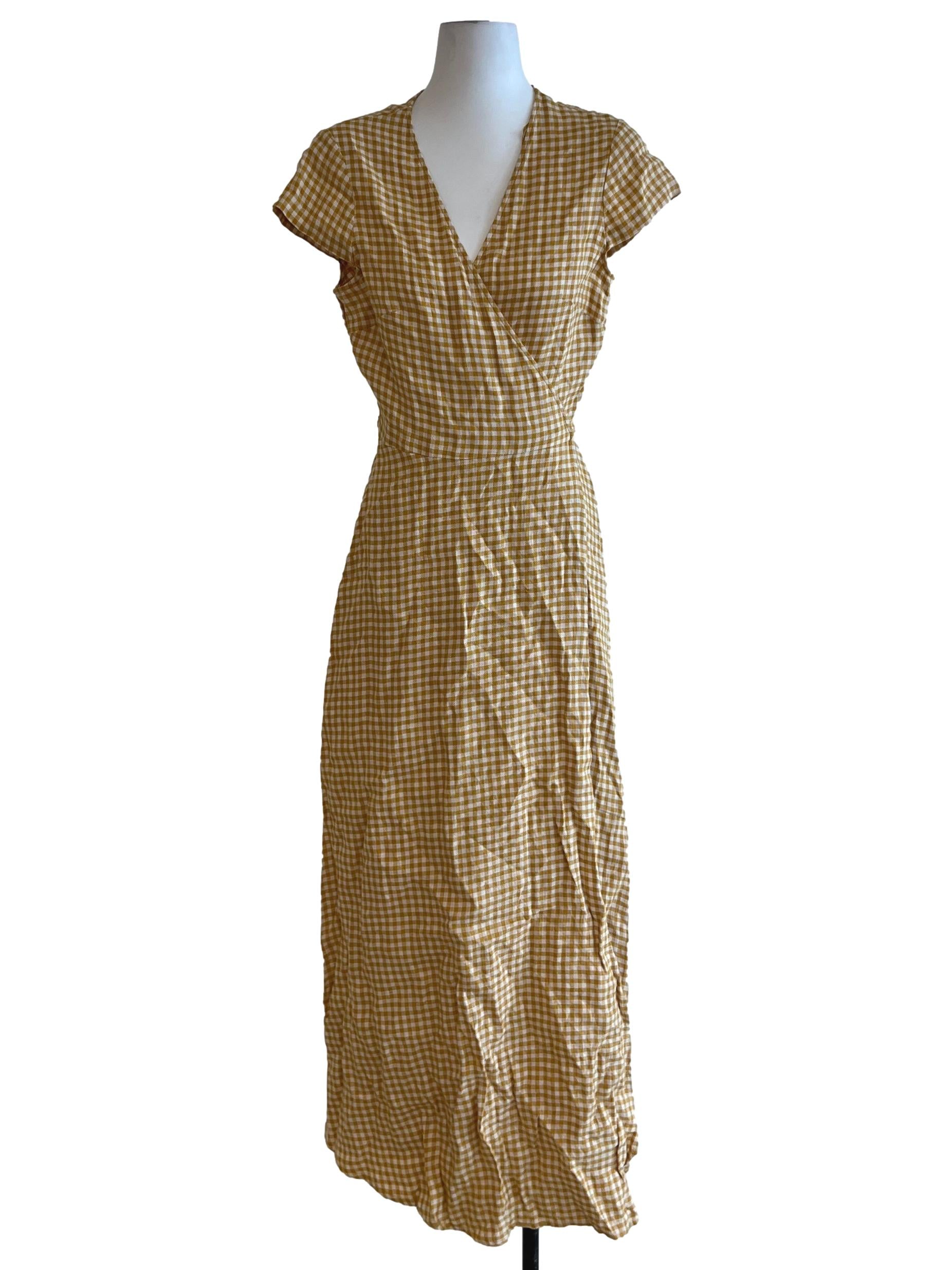 Butter Yellow Gingham Wrap Dress