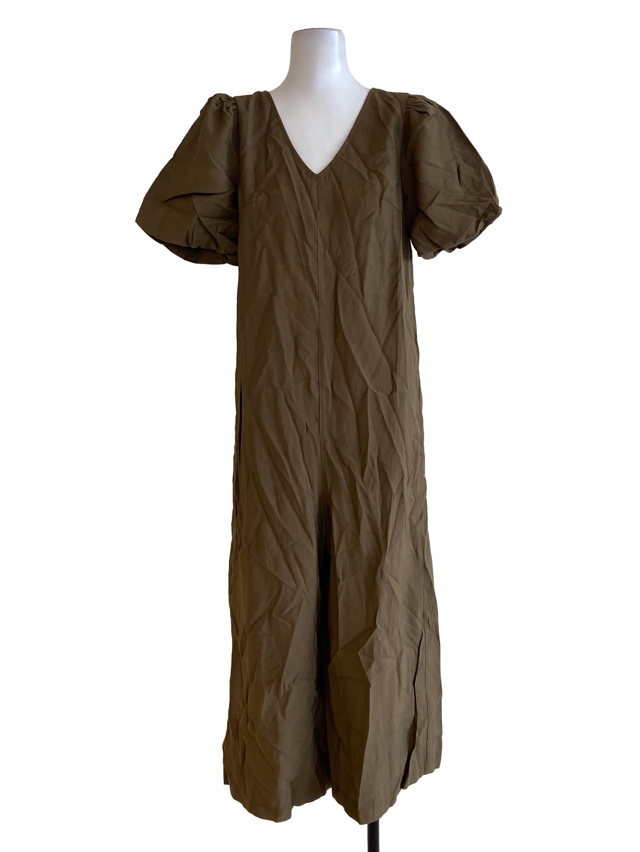 Olive Green V Neck Twill Jumpsuits