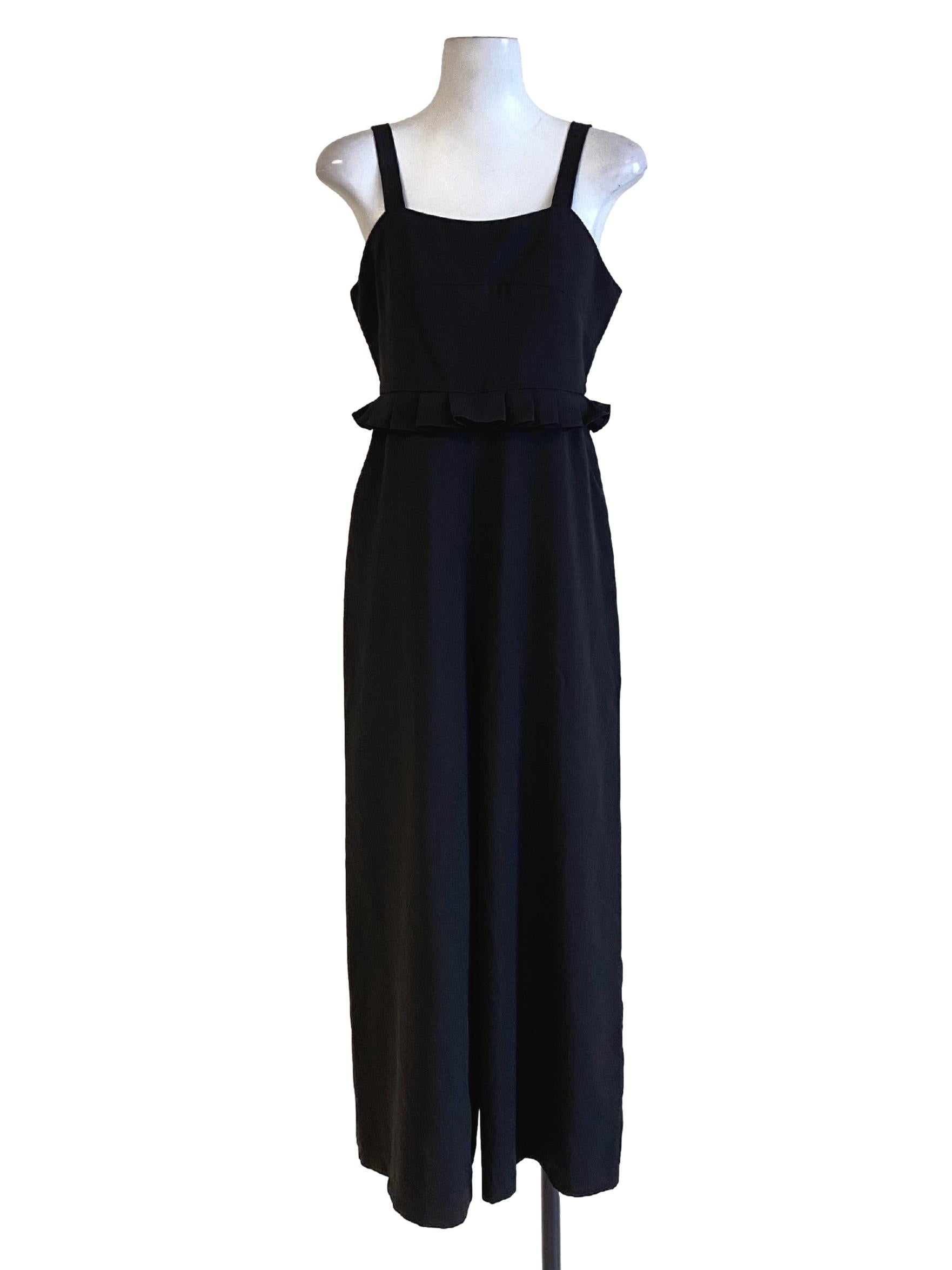 Ebony Black Ruffle Waist Sheath Loose Jumpsuit