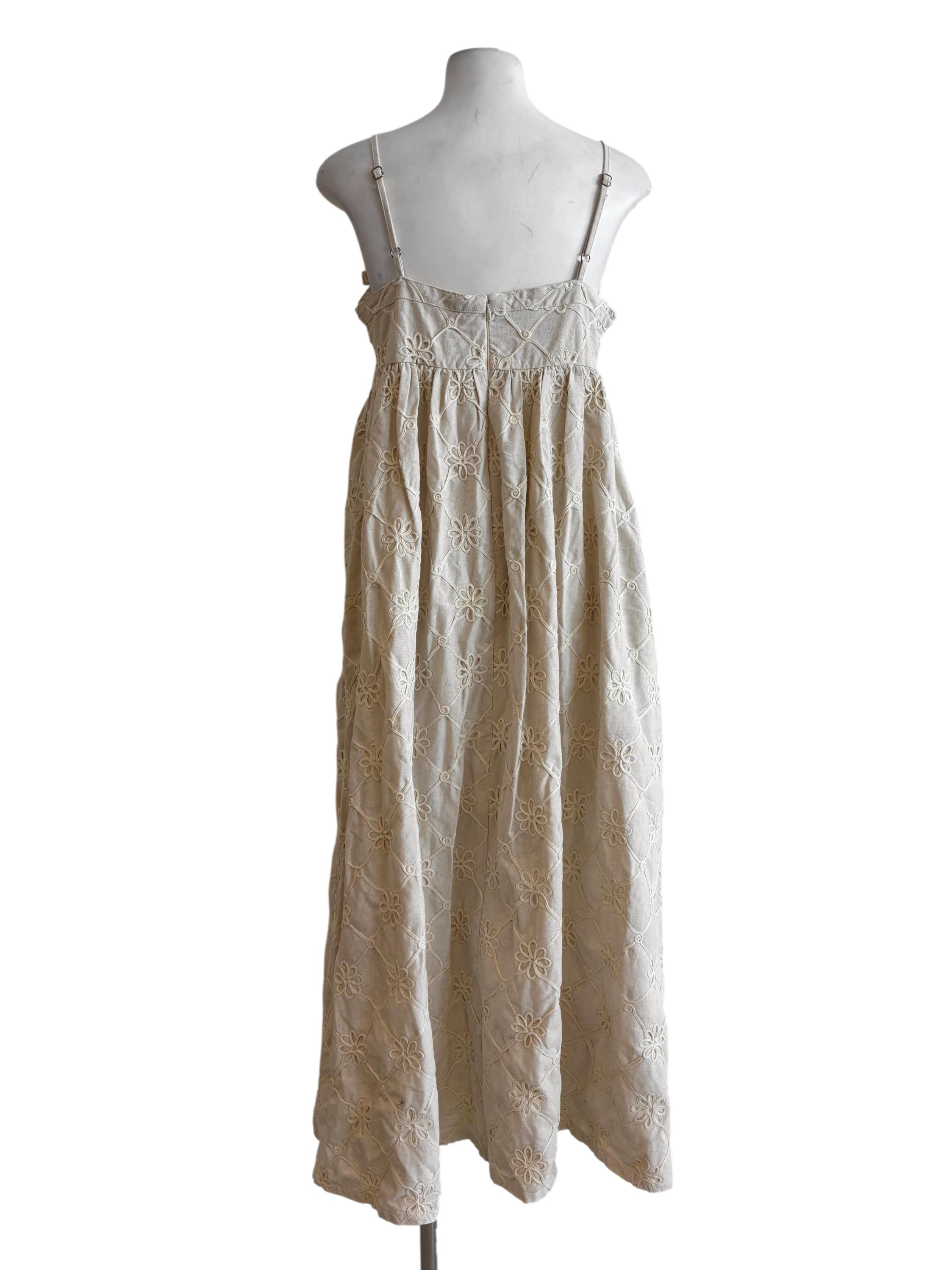 Merino Spaghetti Strap Embroidered Linen Dress