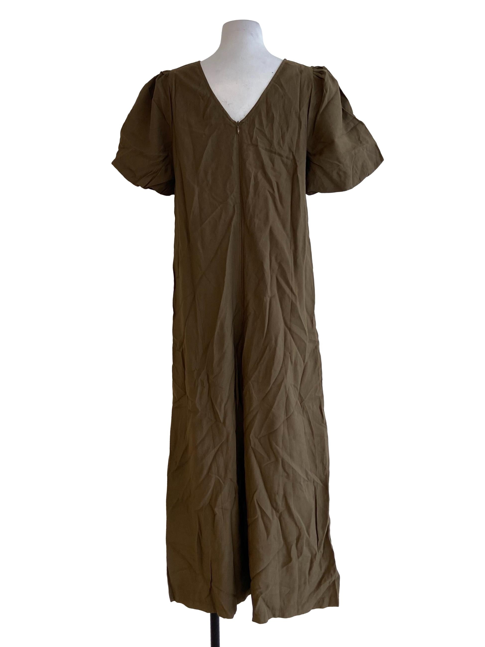 Olive Green V Neck Twill Jumpsuits