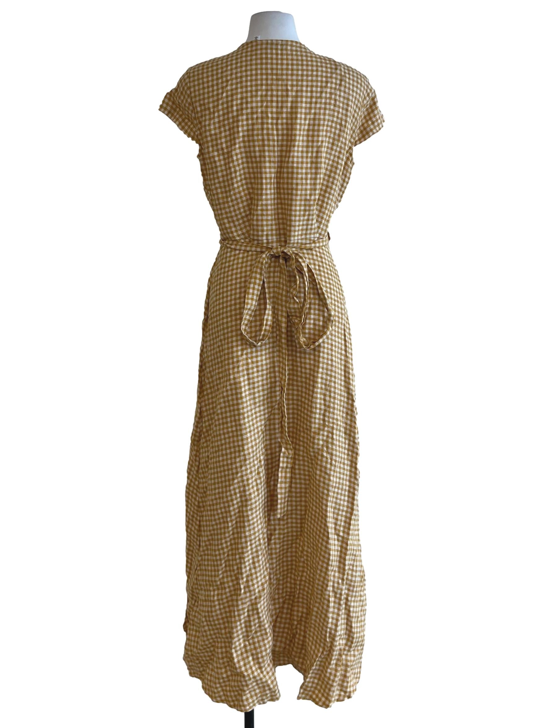 Butter Yellow Gingham Wrap Dress