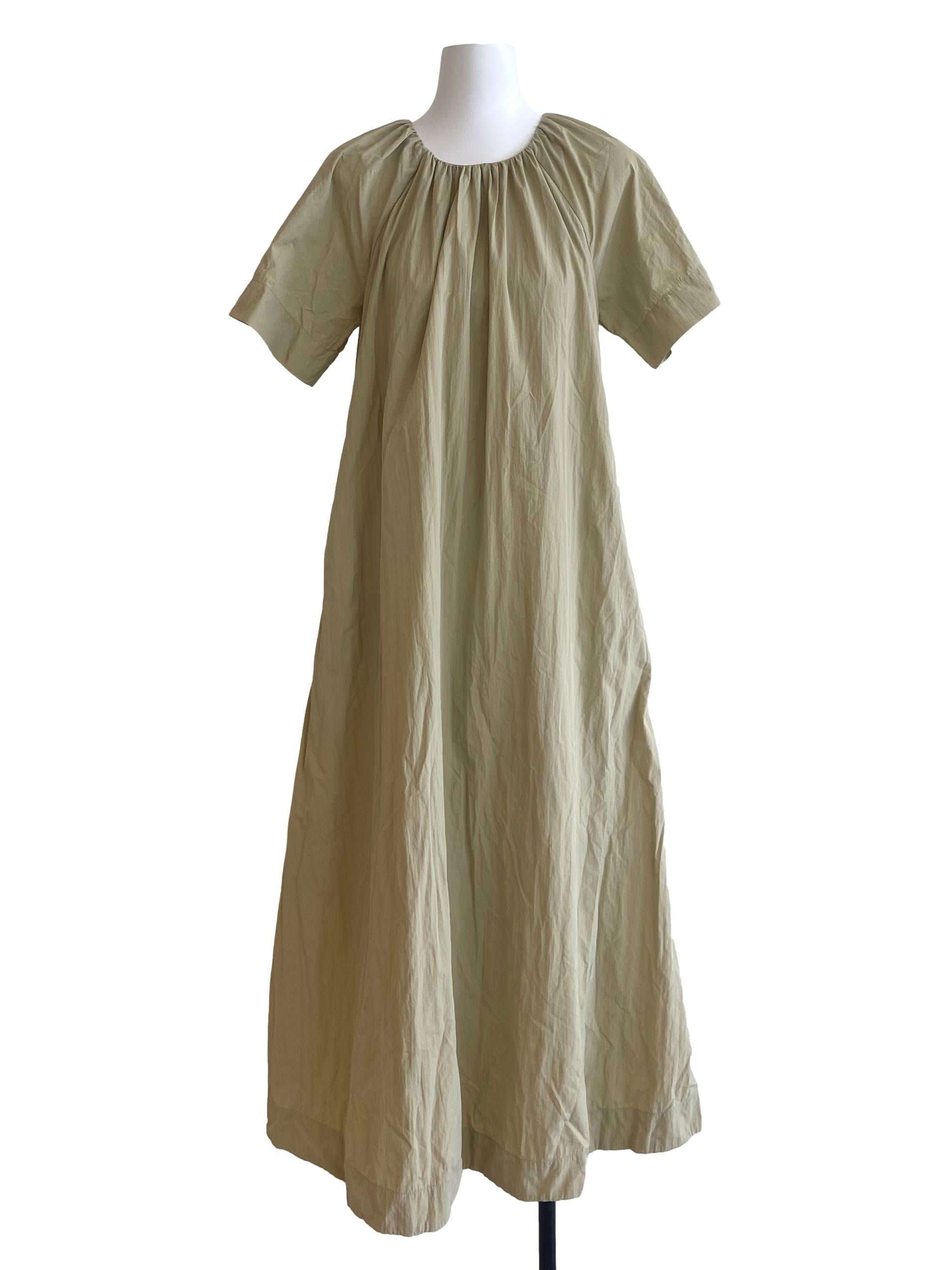 Linen Beige Jewel Neck Empire Dress LB