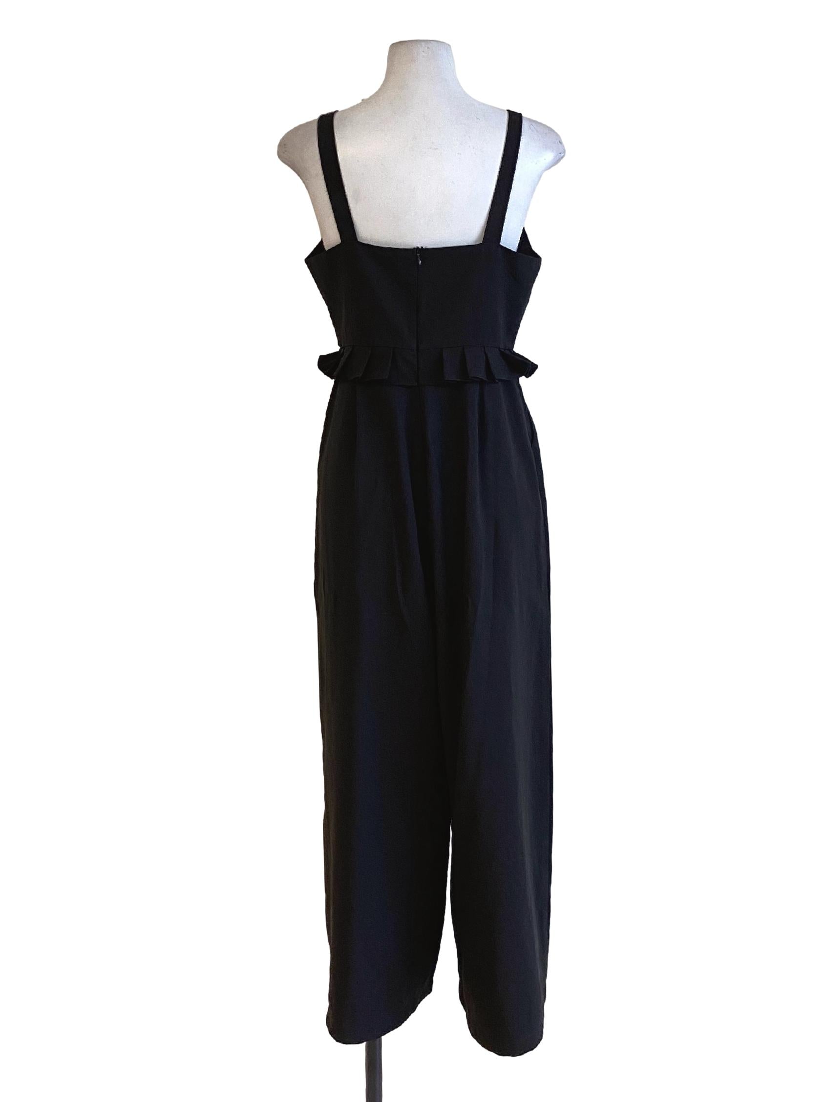 Ebony Black Ruffle Waist Sheath Loose Jumpsuit