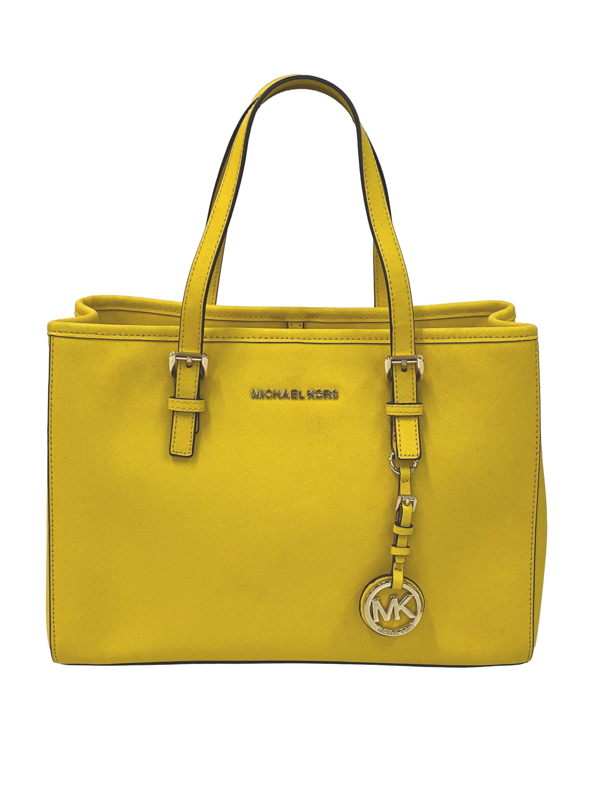Yellow Saffiano Leather Jet Set Travel Tote Bag