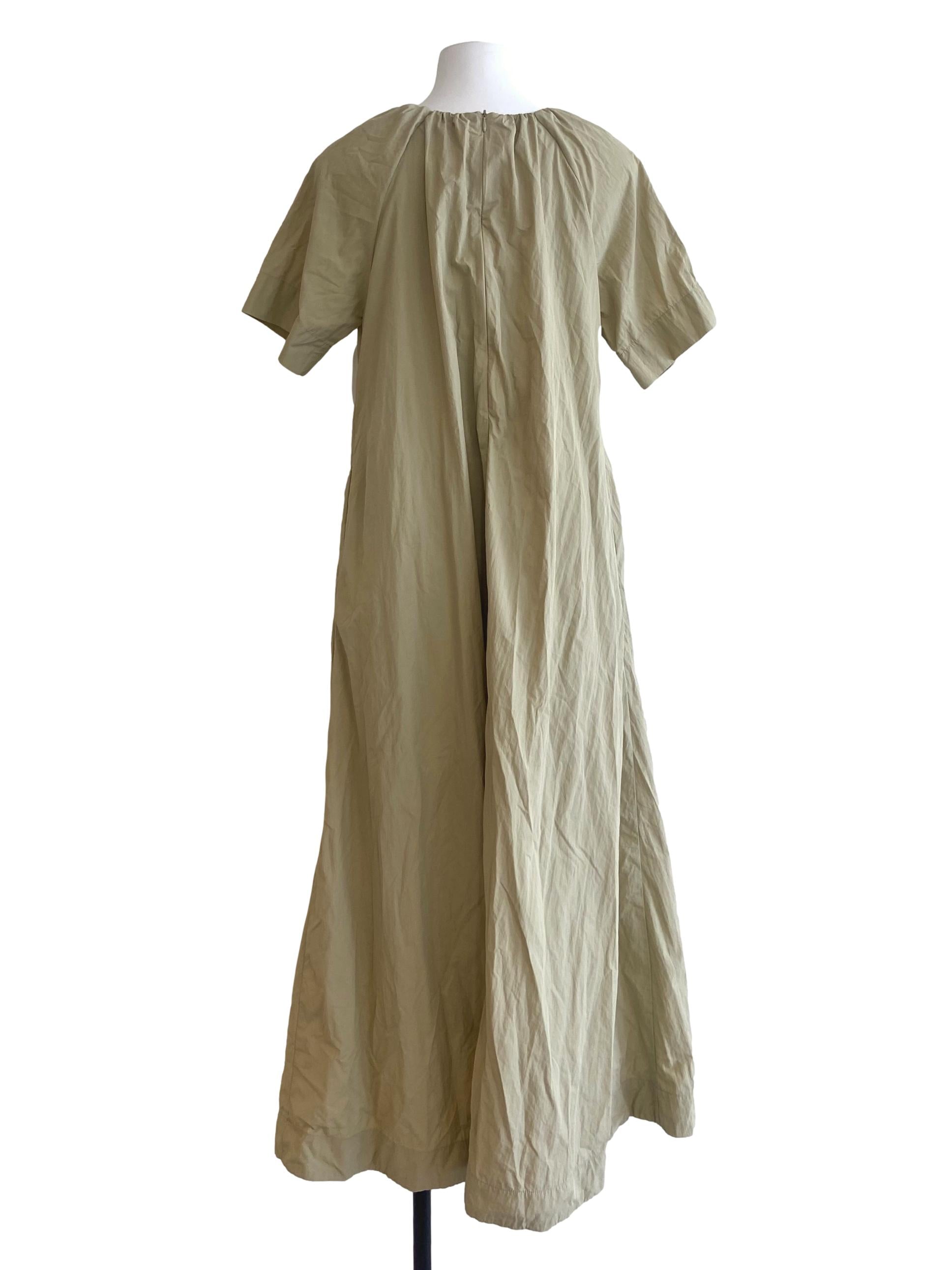 Linen Beige Jewel Neck Empire Dress LB