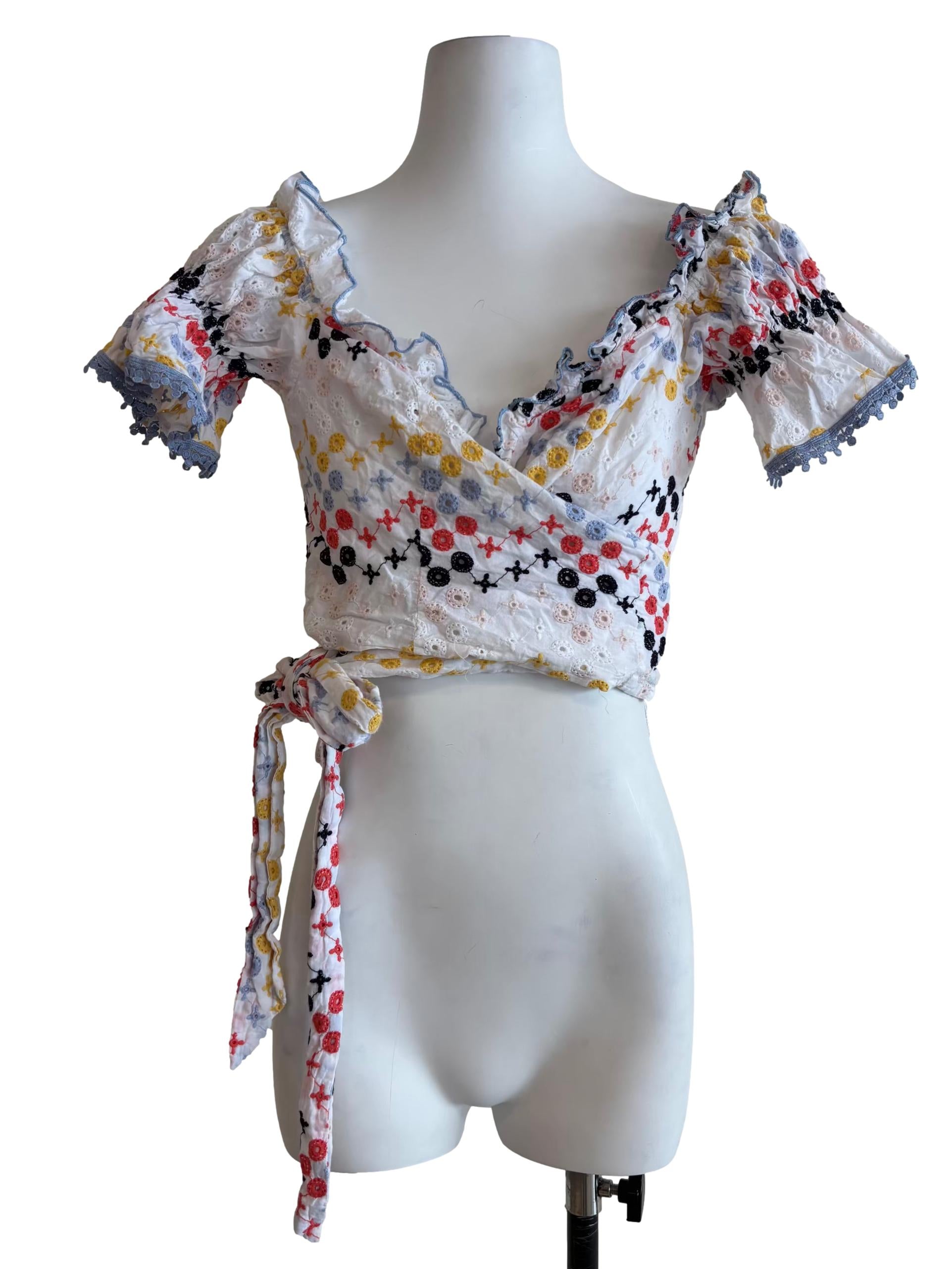 Daisy White Embroidered Wrap Top