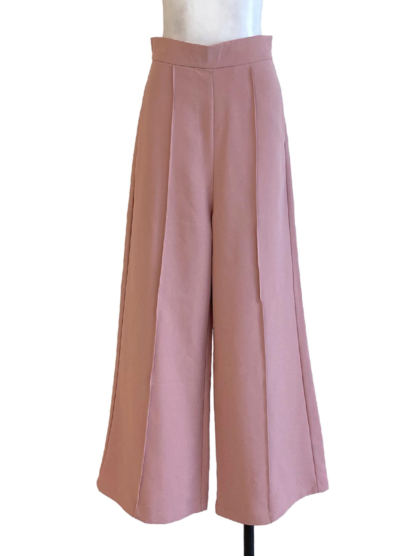Dusty Pink High Waisted Zip Up Loose Slack Pants