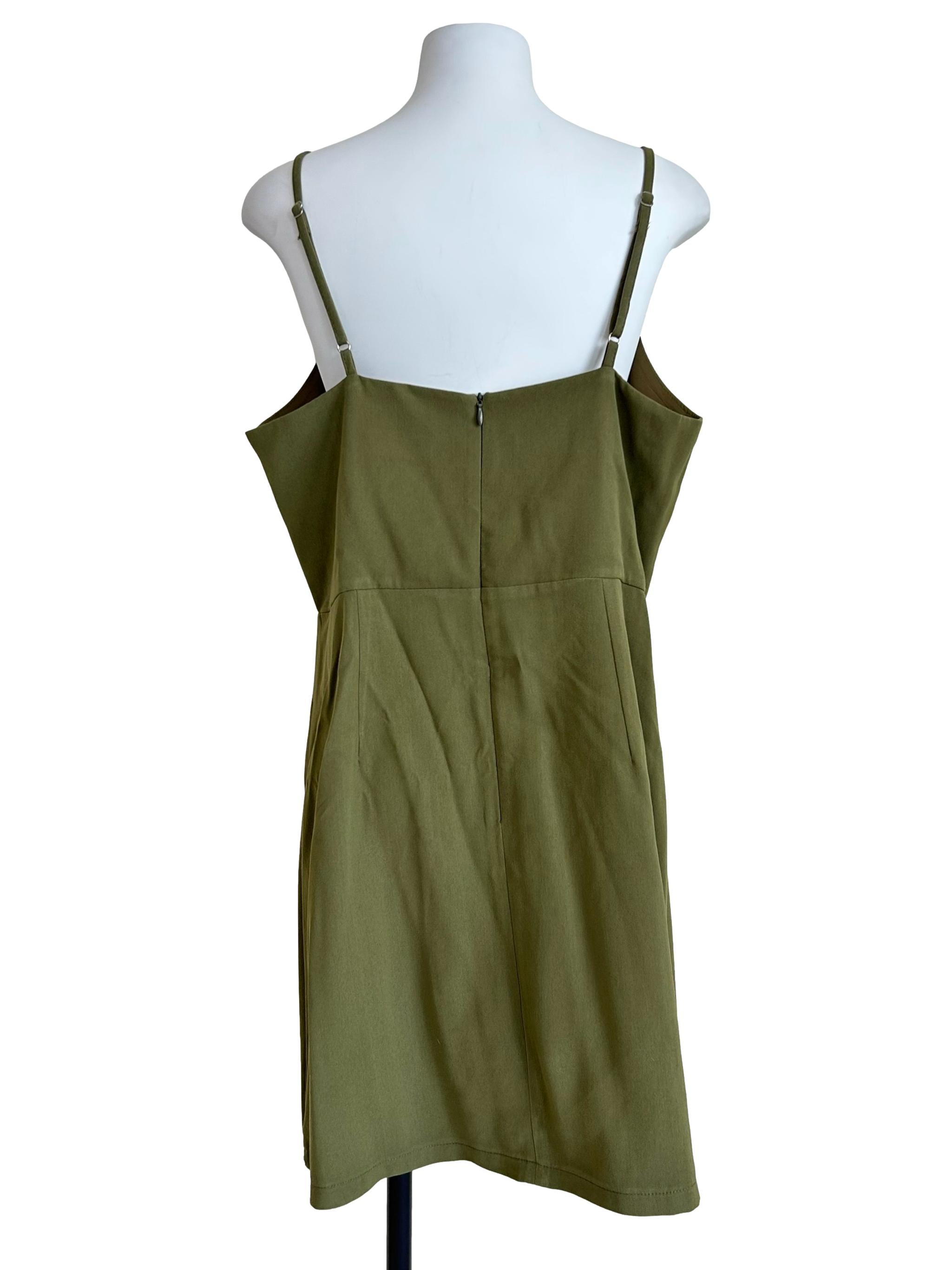 Olive Asymmetric Button Wrap Dress