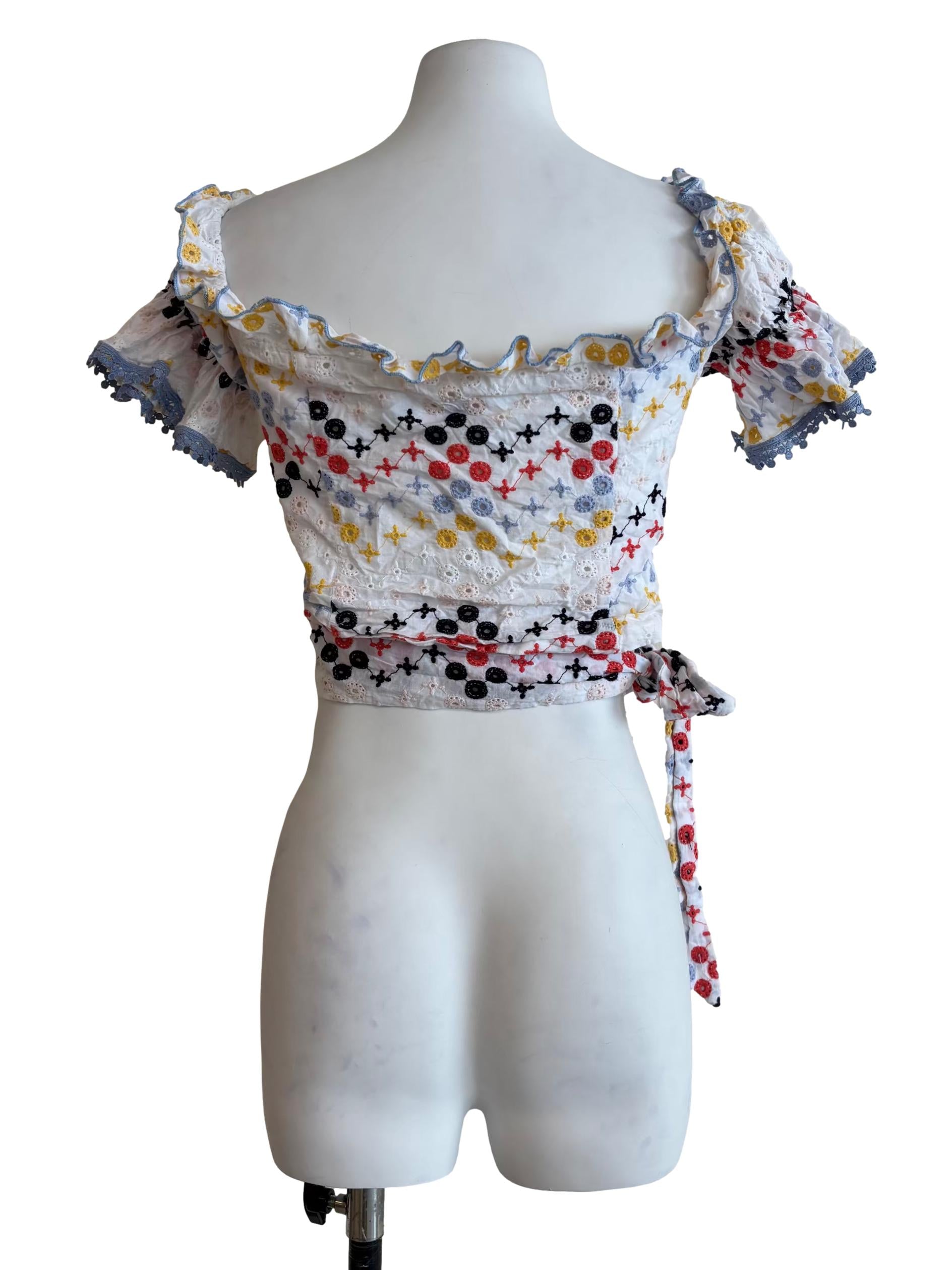 Daisy White Embroidered Wrap Top