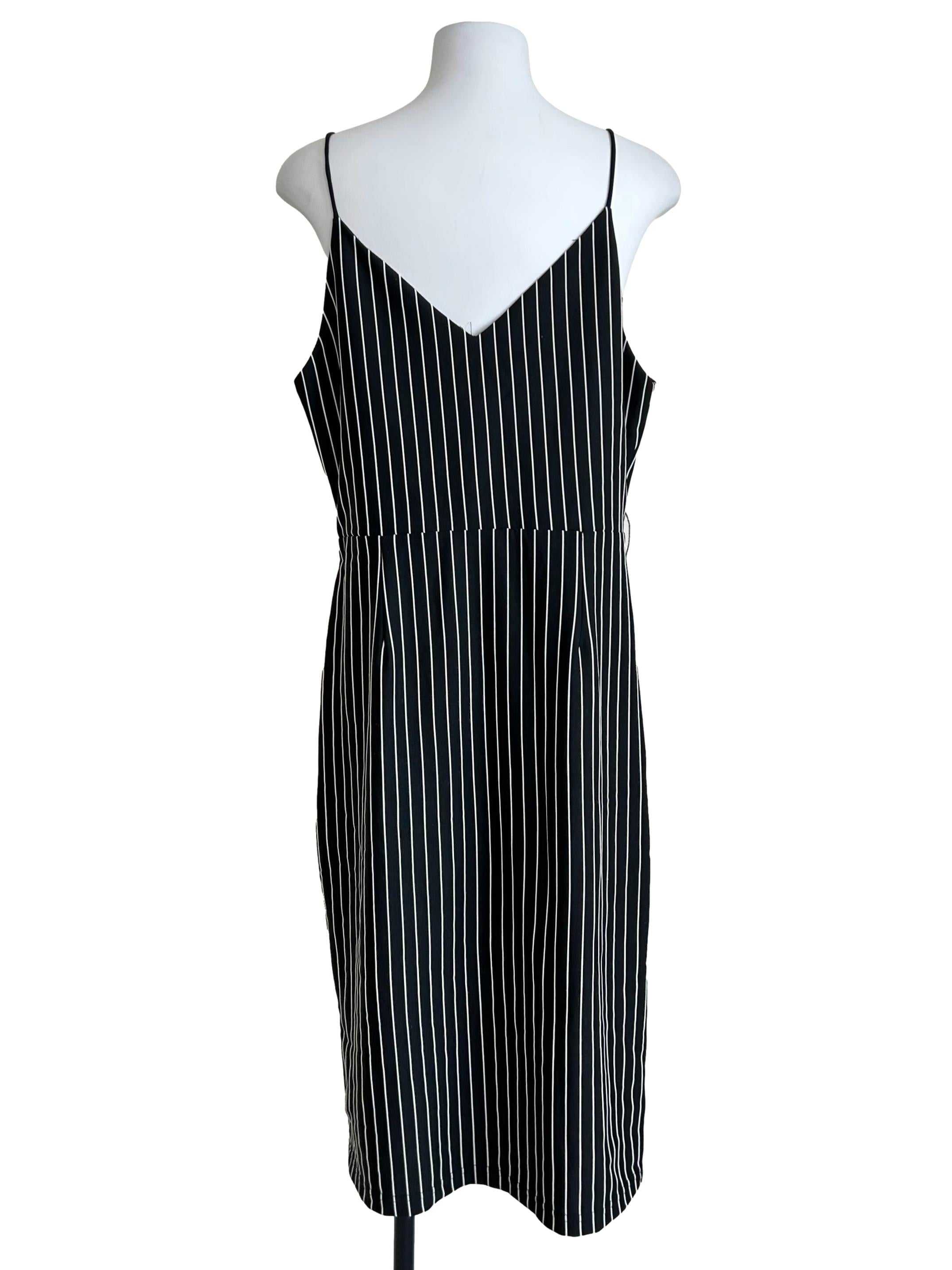 Black Pinstripe Cami Midi Dress