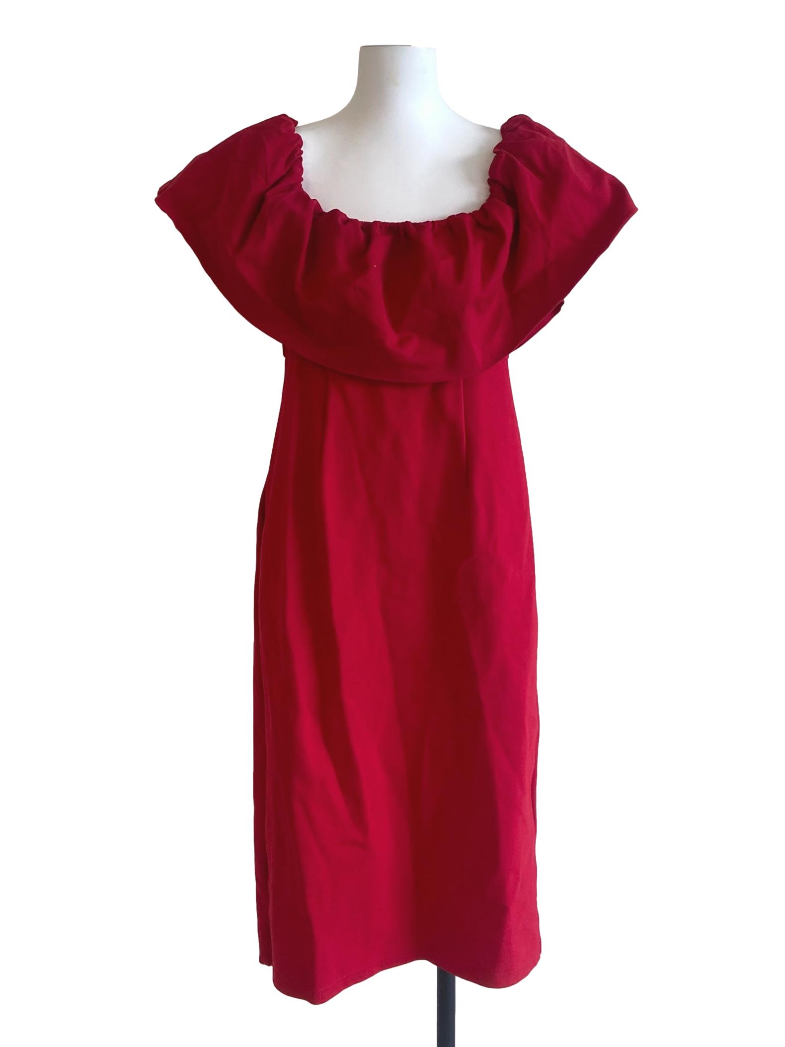 Rose Red Ruffled Sleeve Shift Dress LB