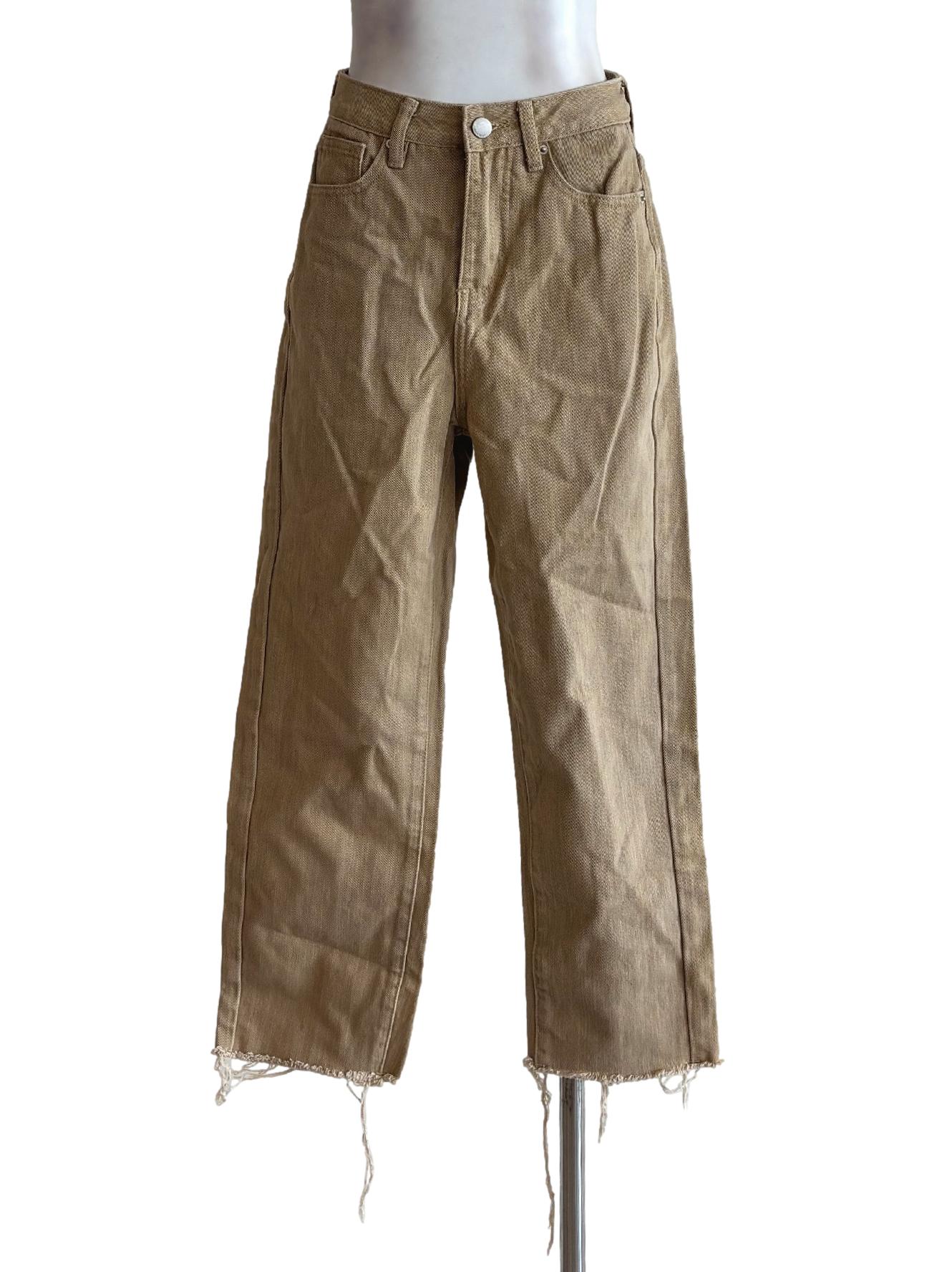 Khaki Brown Frayed Hem Jeans LB