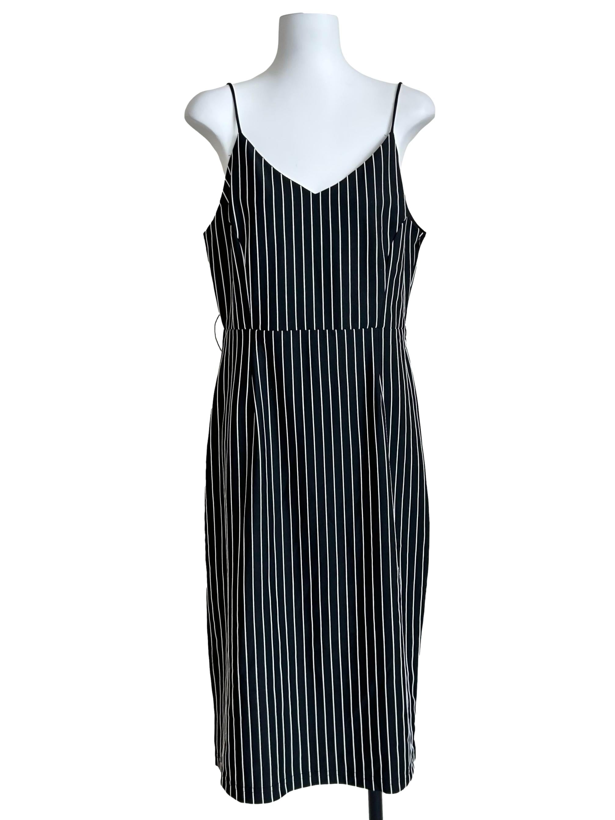 Black Pinstripe Cami Midi Dress