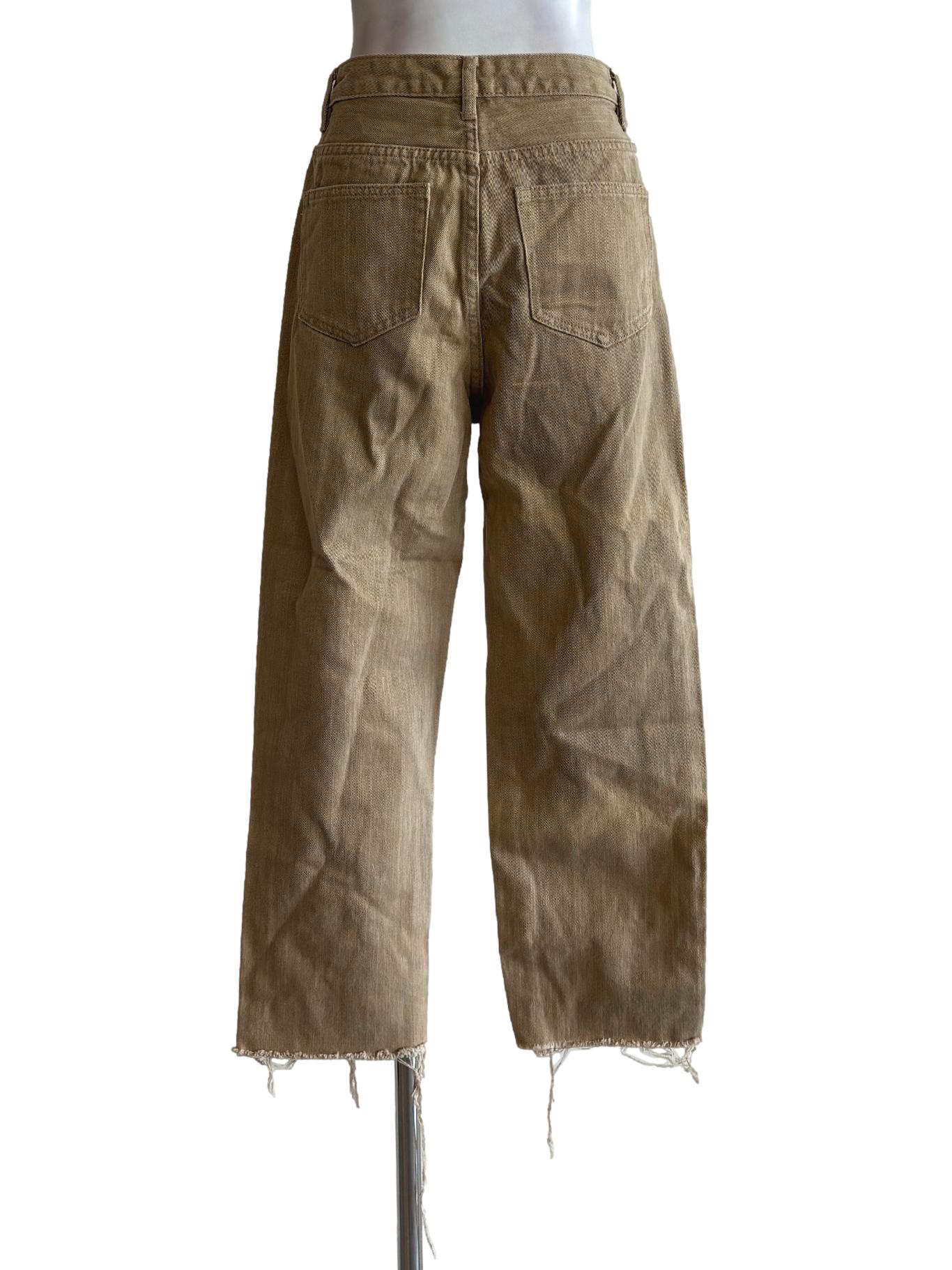 Khaki Brown Frayed Hem Jeans LB