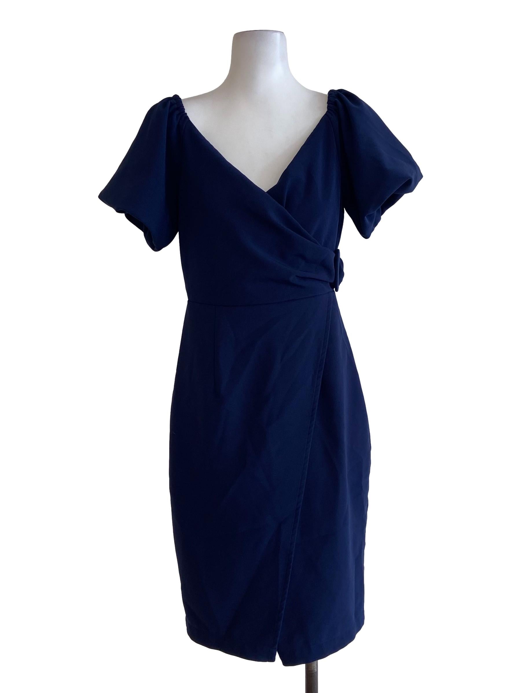 Denim Blue Puffed Sleeve Front Slit Dress
