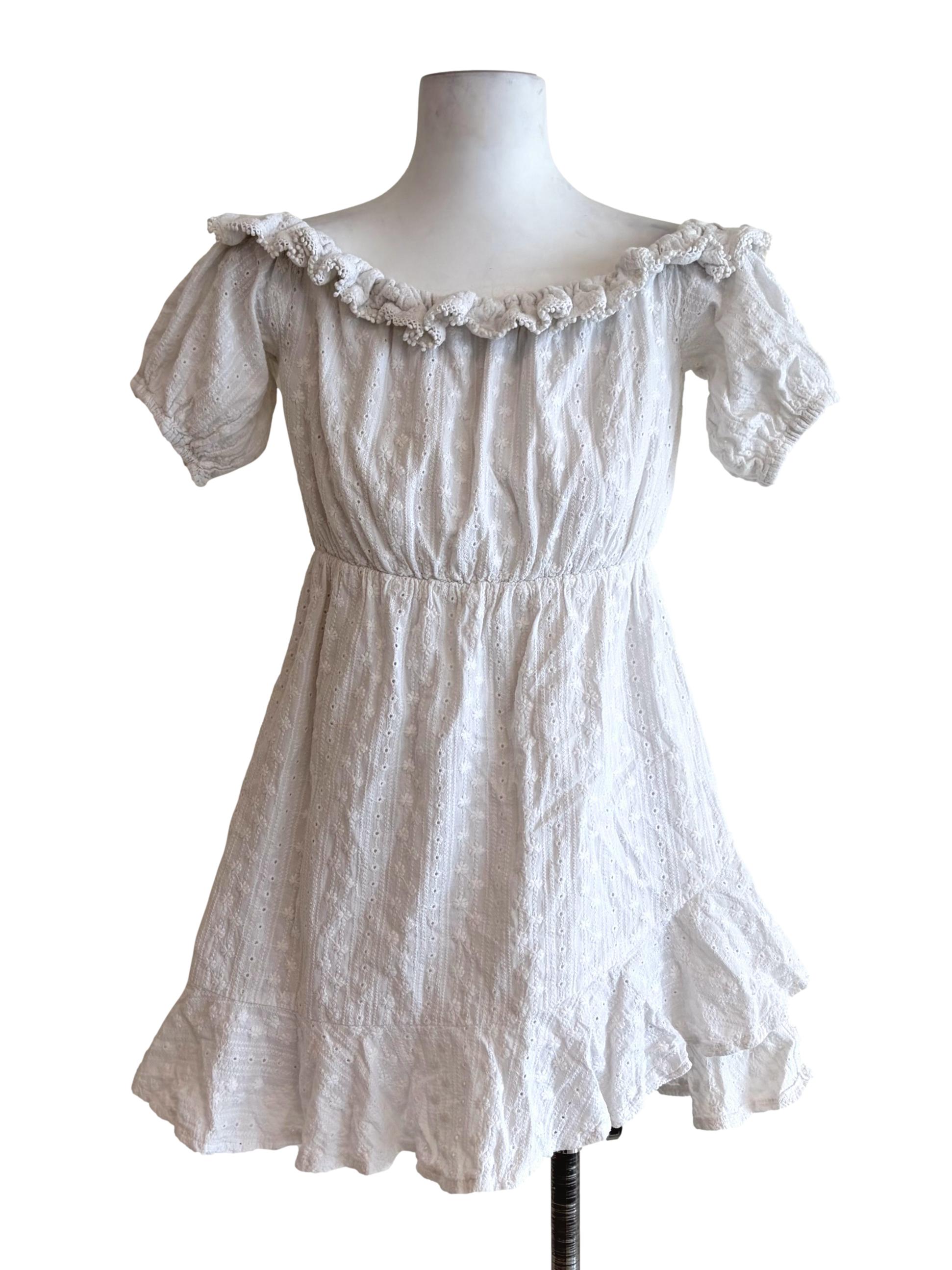 Daisy White Eyelet Details Scrunched Dress