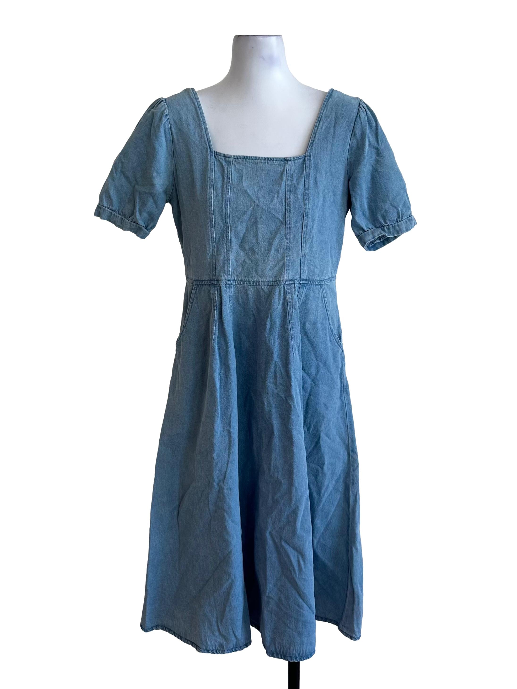 Blue Denim Square Neck Dress