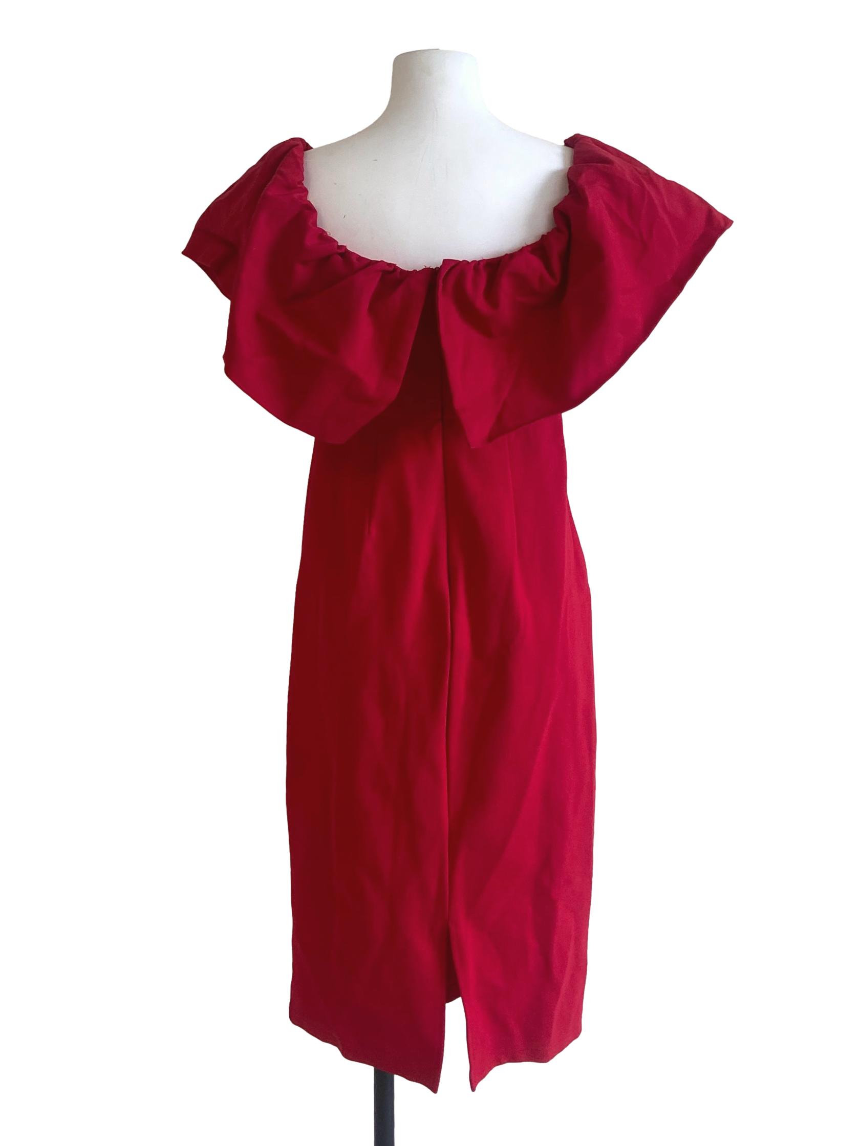 Rose Red Ruffled Sleeve Shift Dress LB