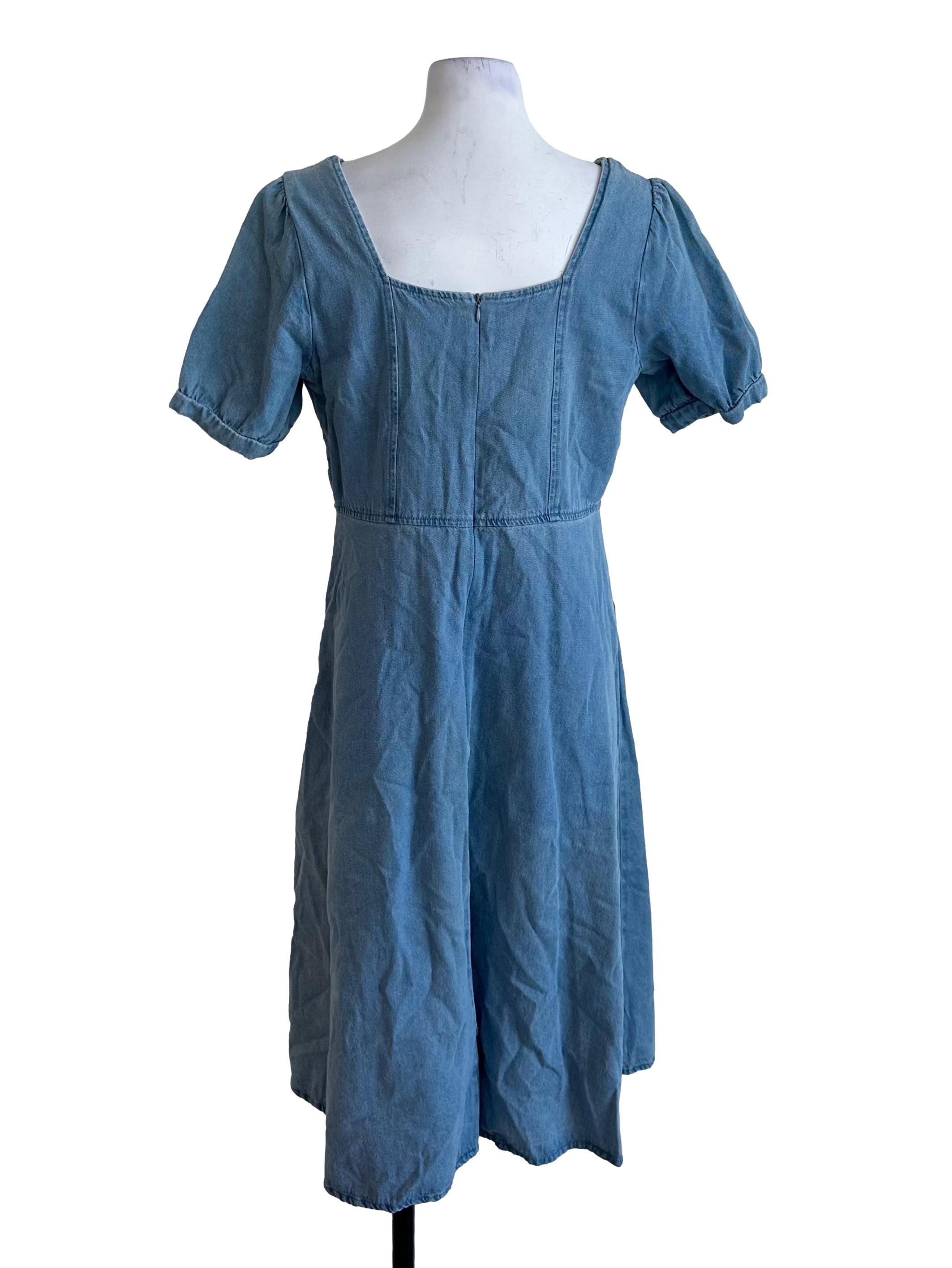 Blue Denim Square Neck Dress