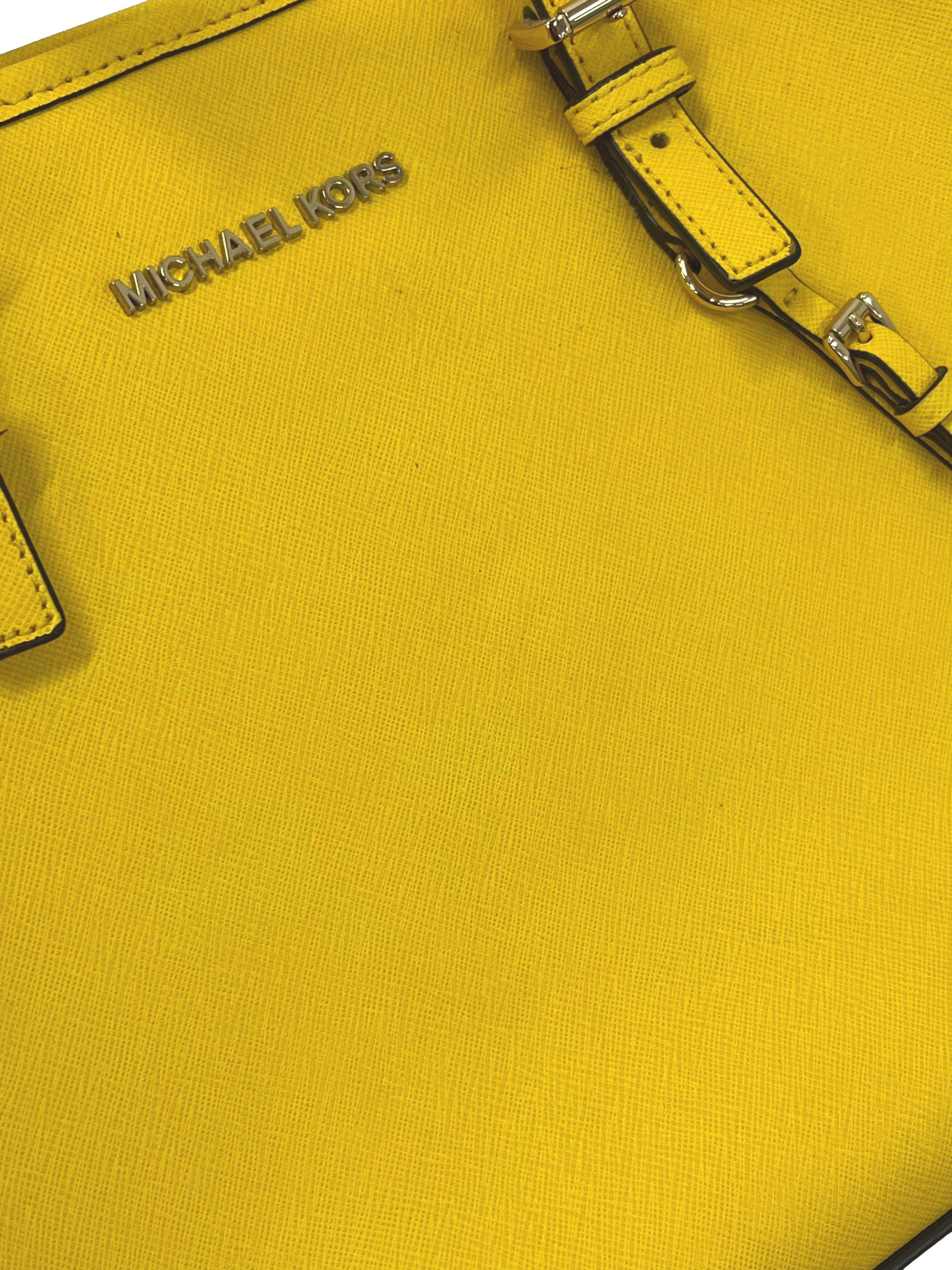 Yellow Saffiano Leather Jet Set Travel Tote Bag