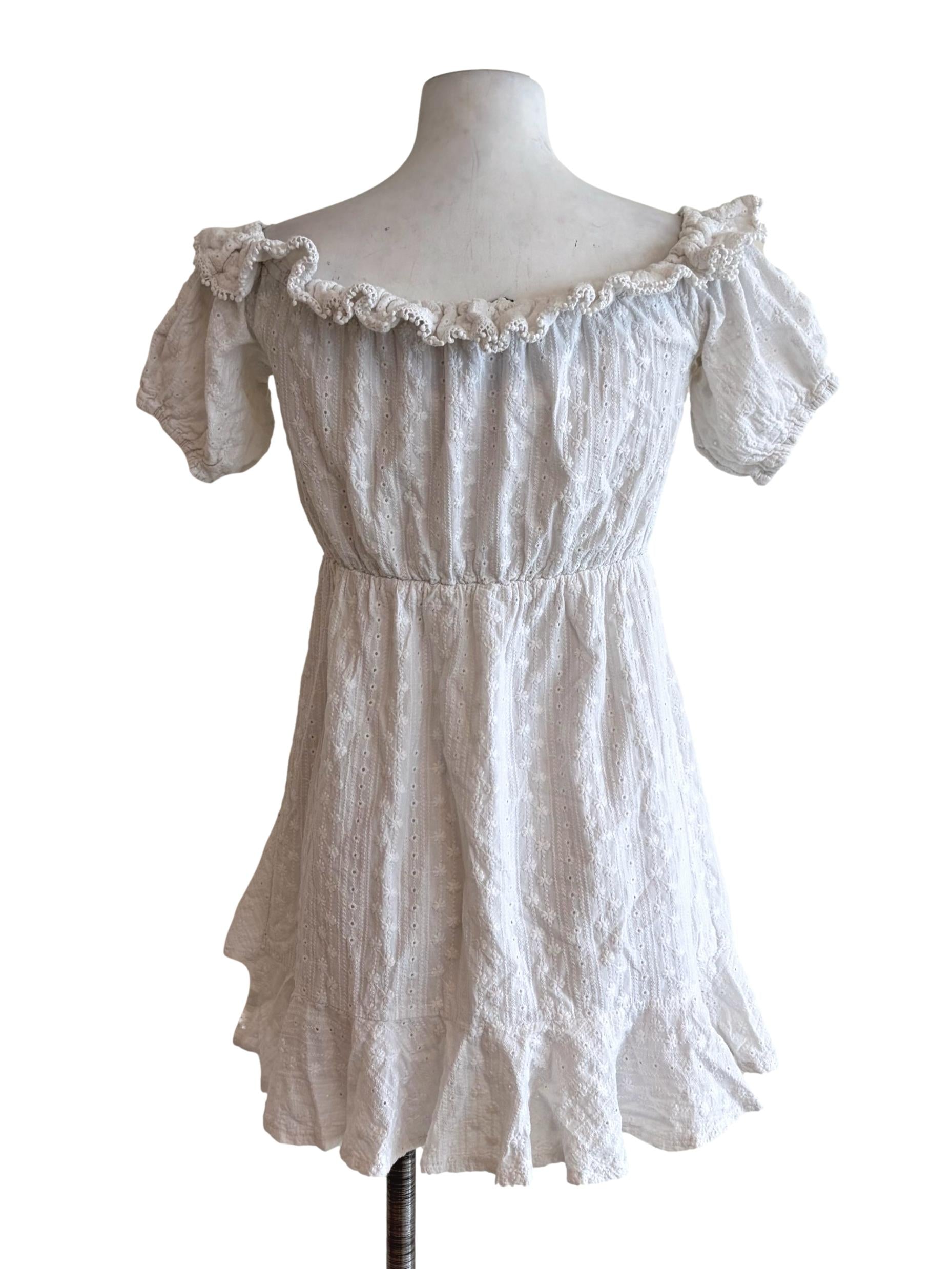Daisy White Eyelet Details Scrunched Dress