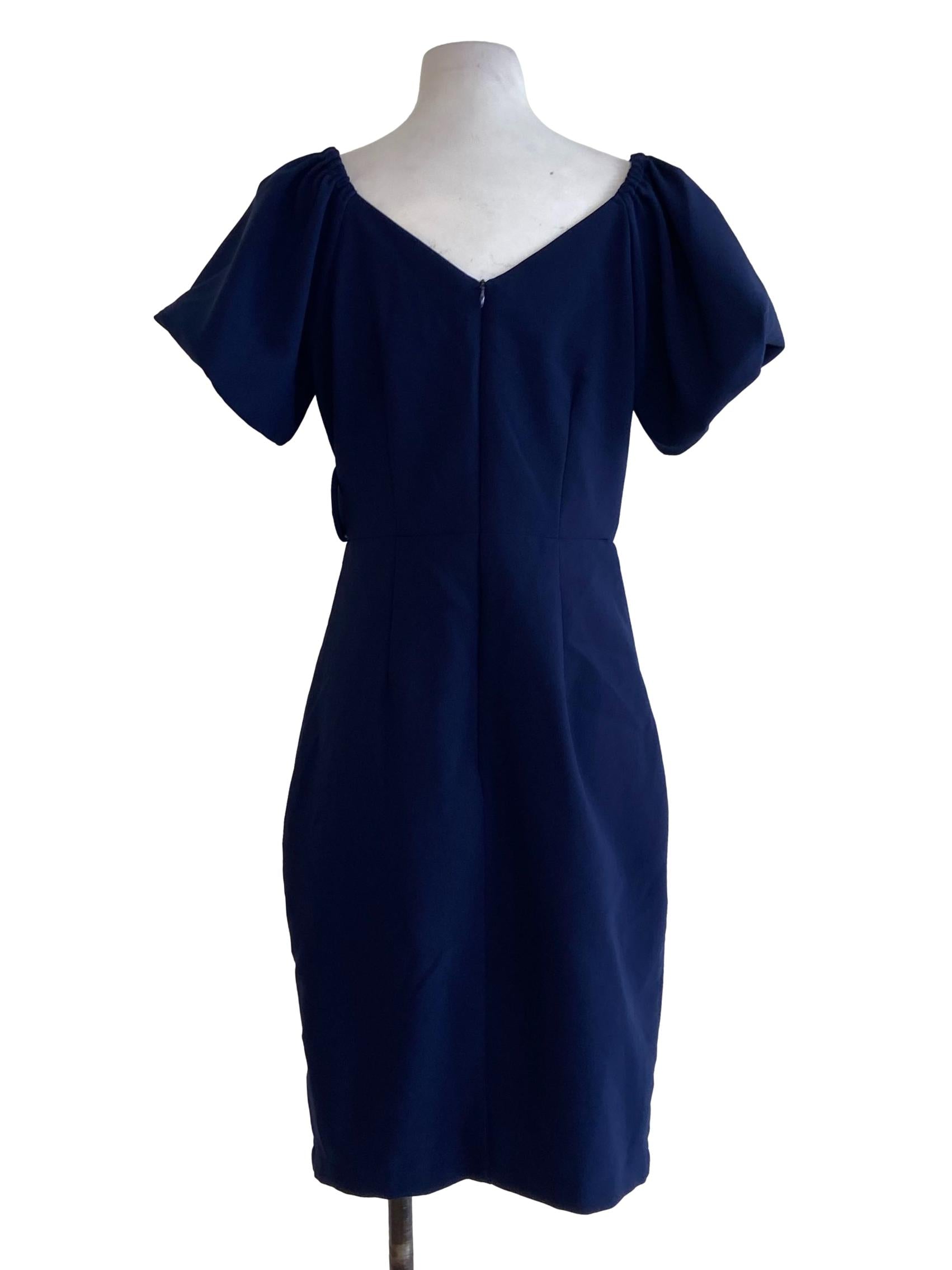 Denim Blue Puffed Sleeve Front Slit Dress