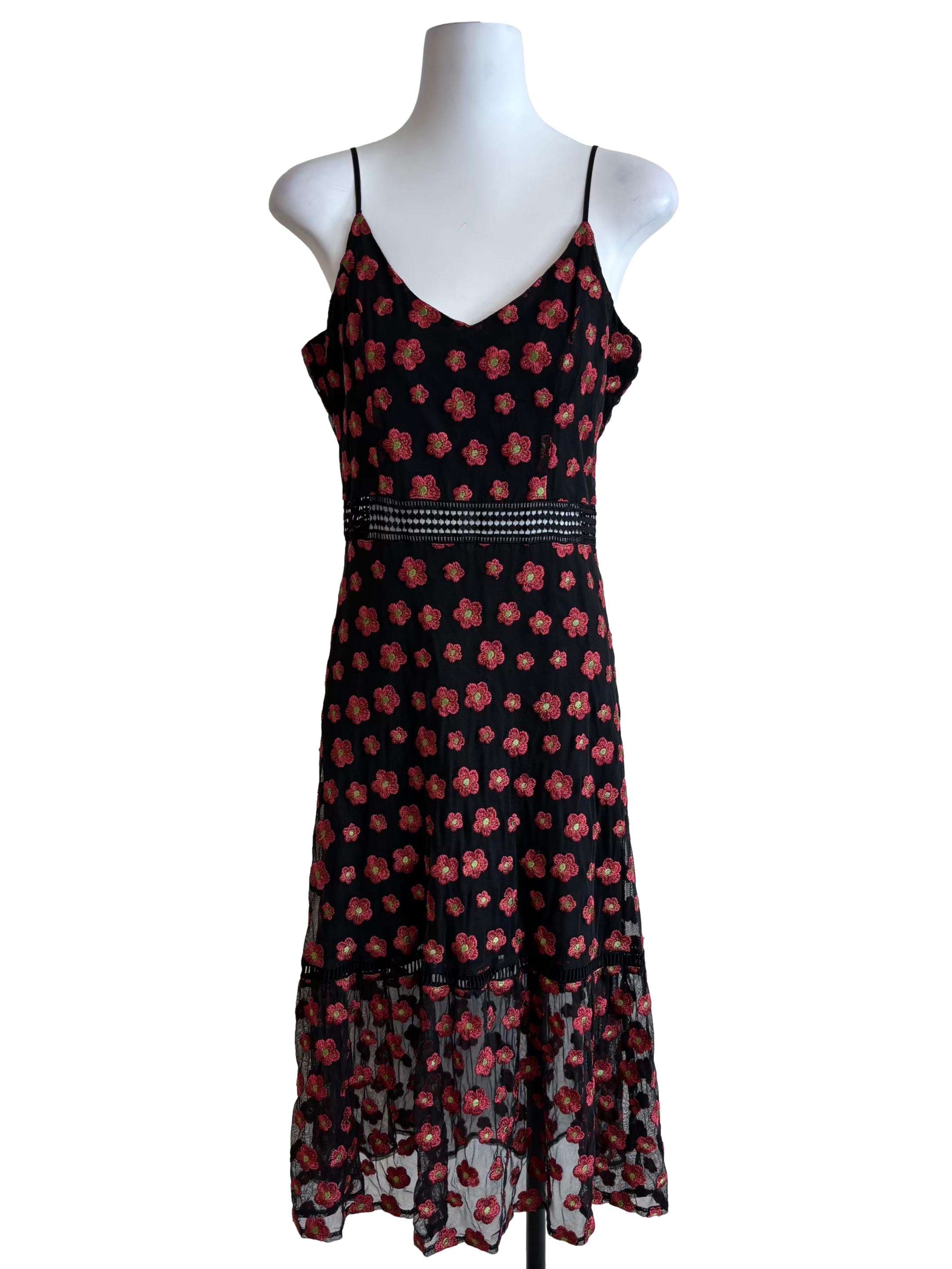 Onyx Black Embroidered Cami Dress
