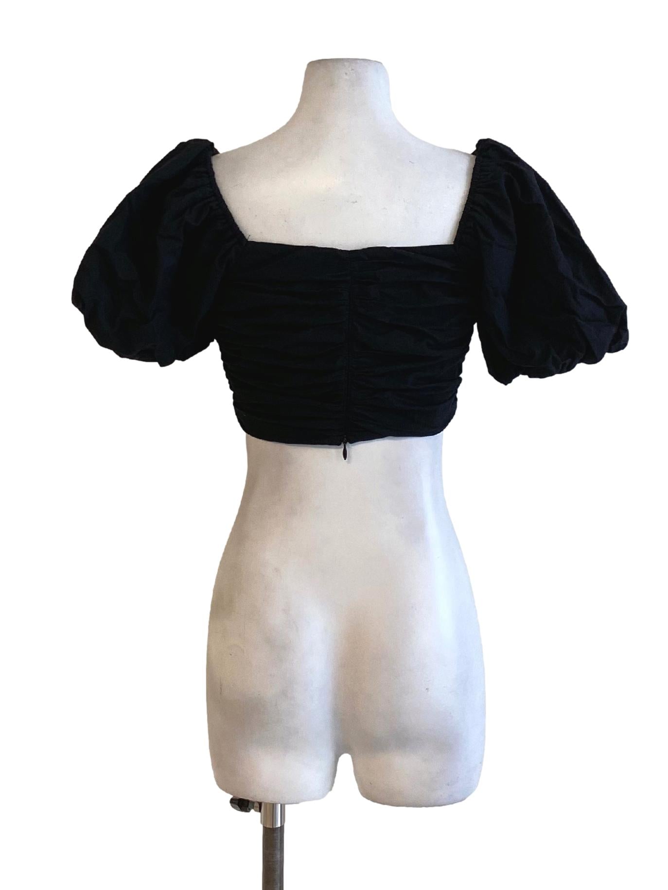 Jade Black Square Neck Puffed Cropped Top