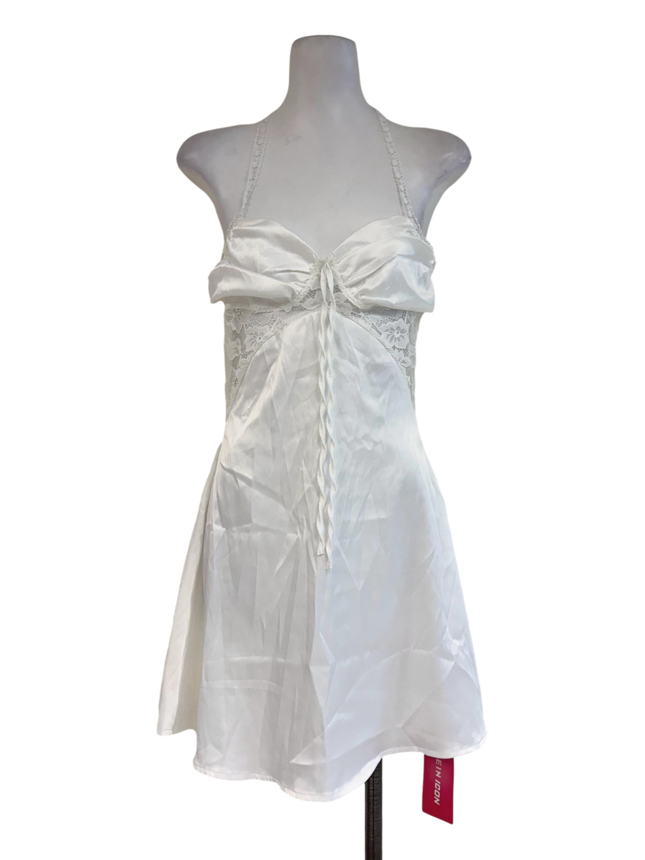 White Halter Strap Slip Dress