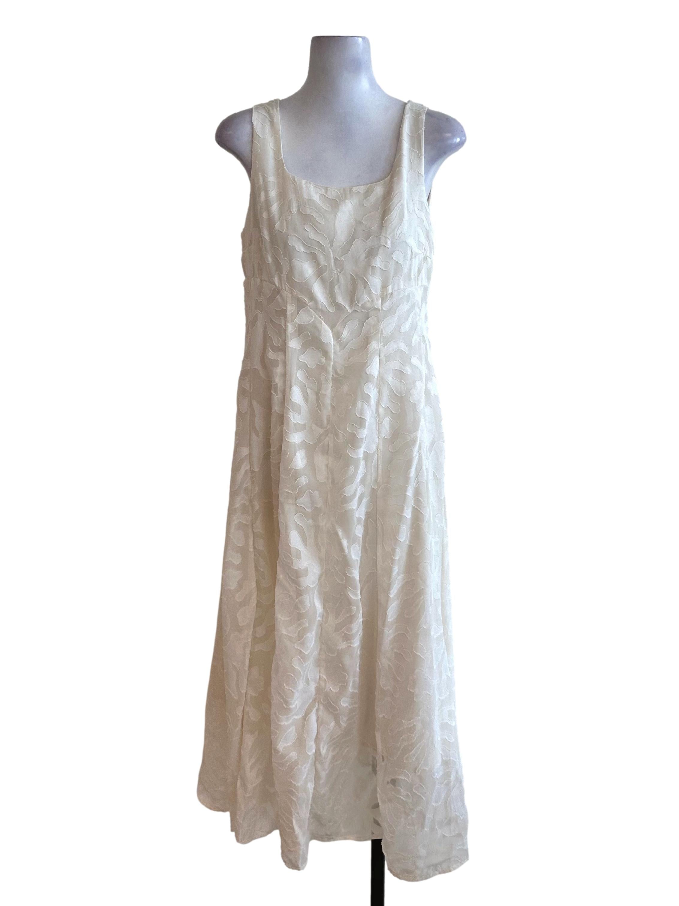 Pearl White Textured Square Neck Dress