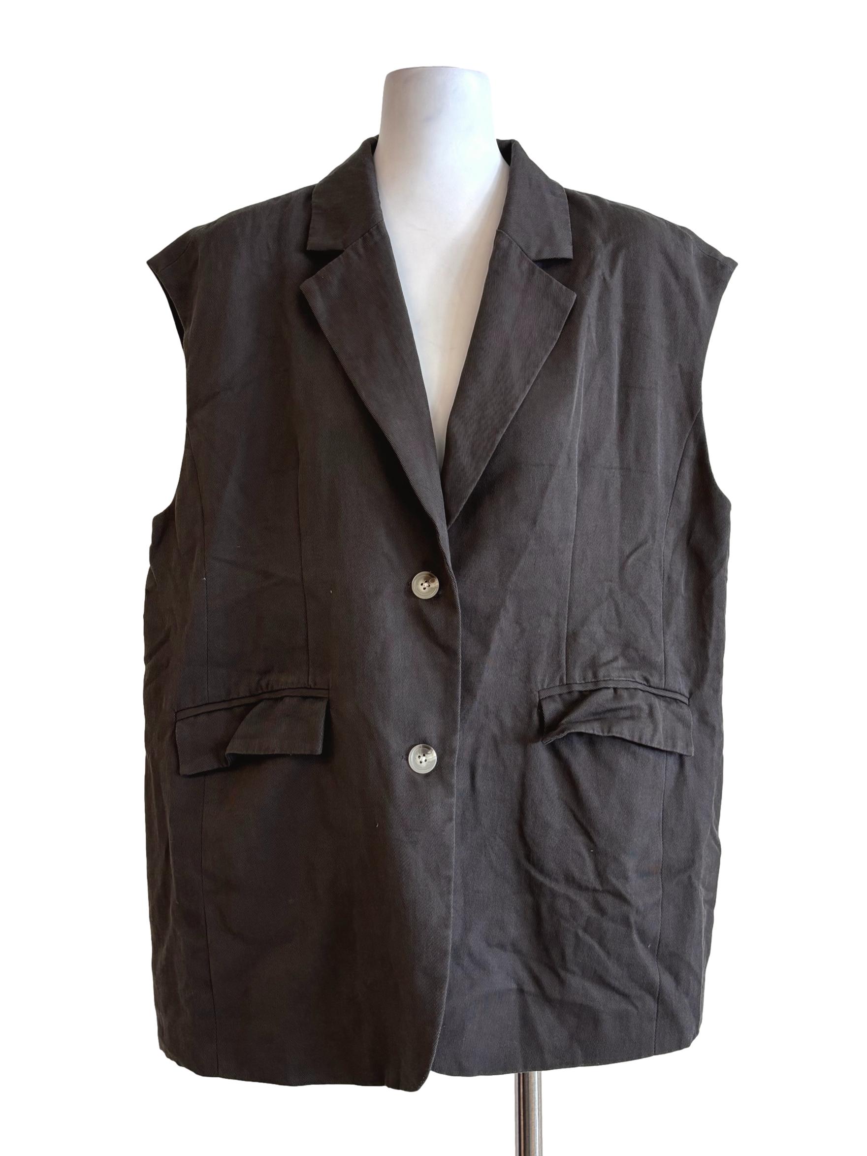 Carbon Grey Sleeveless Linen Vest TCL