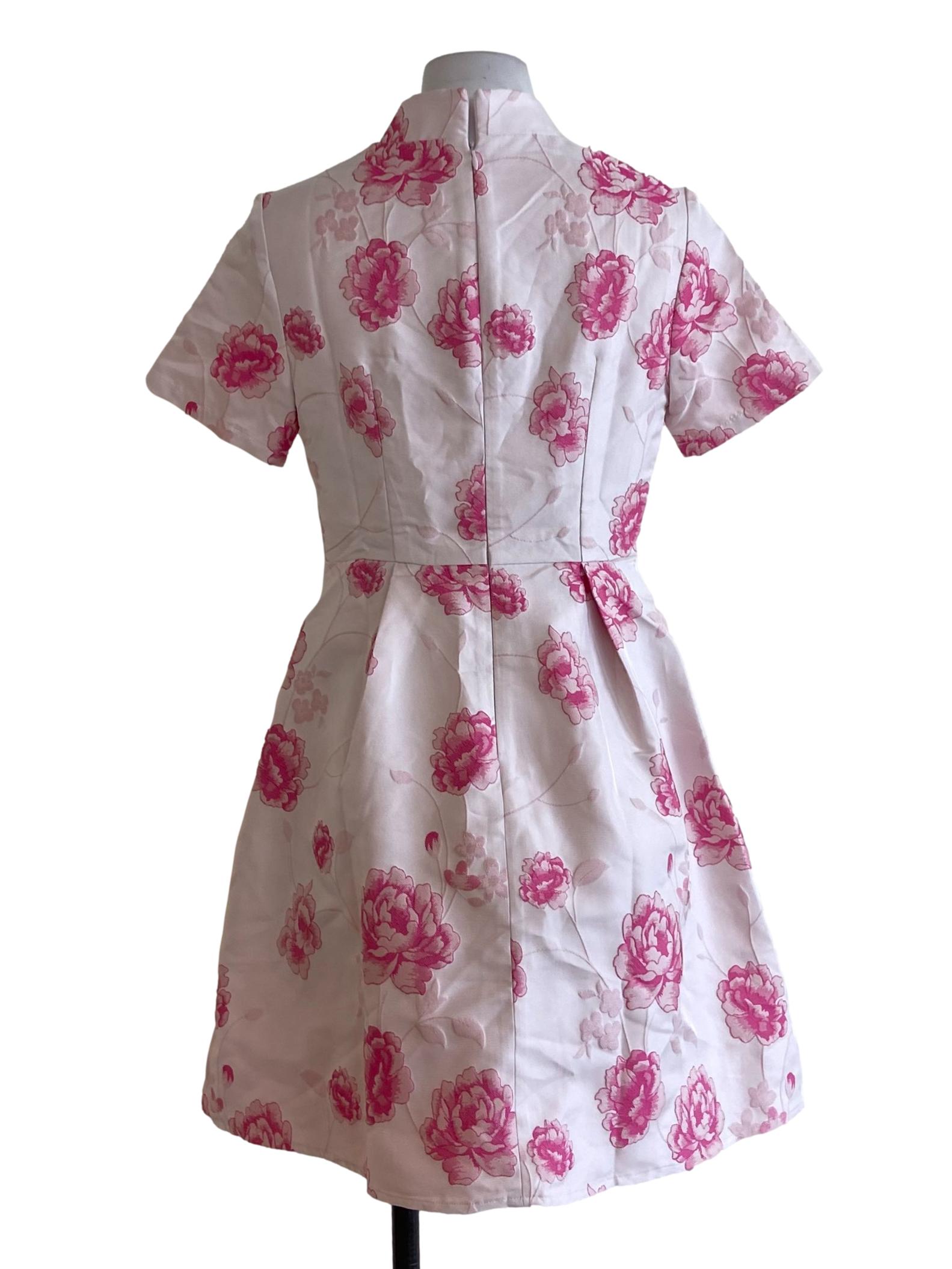 Flamingo Pink Floral A -Line Dress