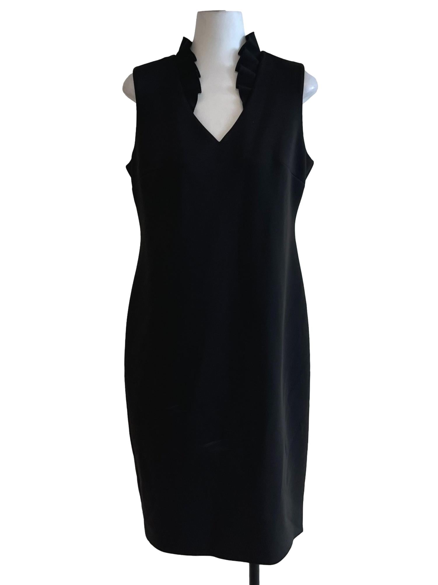 Black Ruffle Neckline Sheath Dress