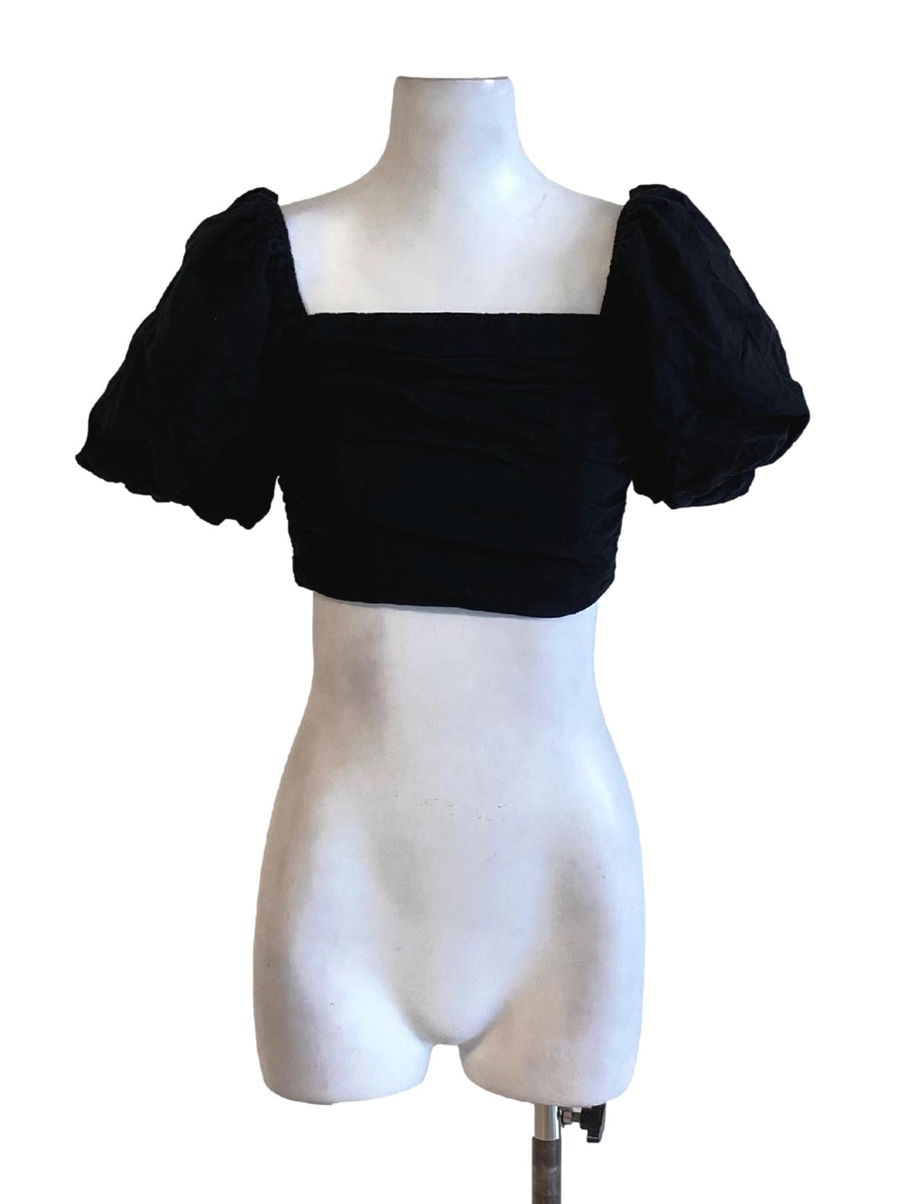 Jade Black Square Neck Puffed Cropped Top