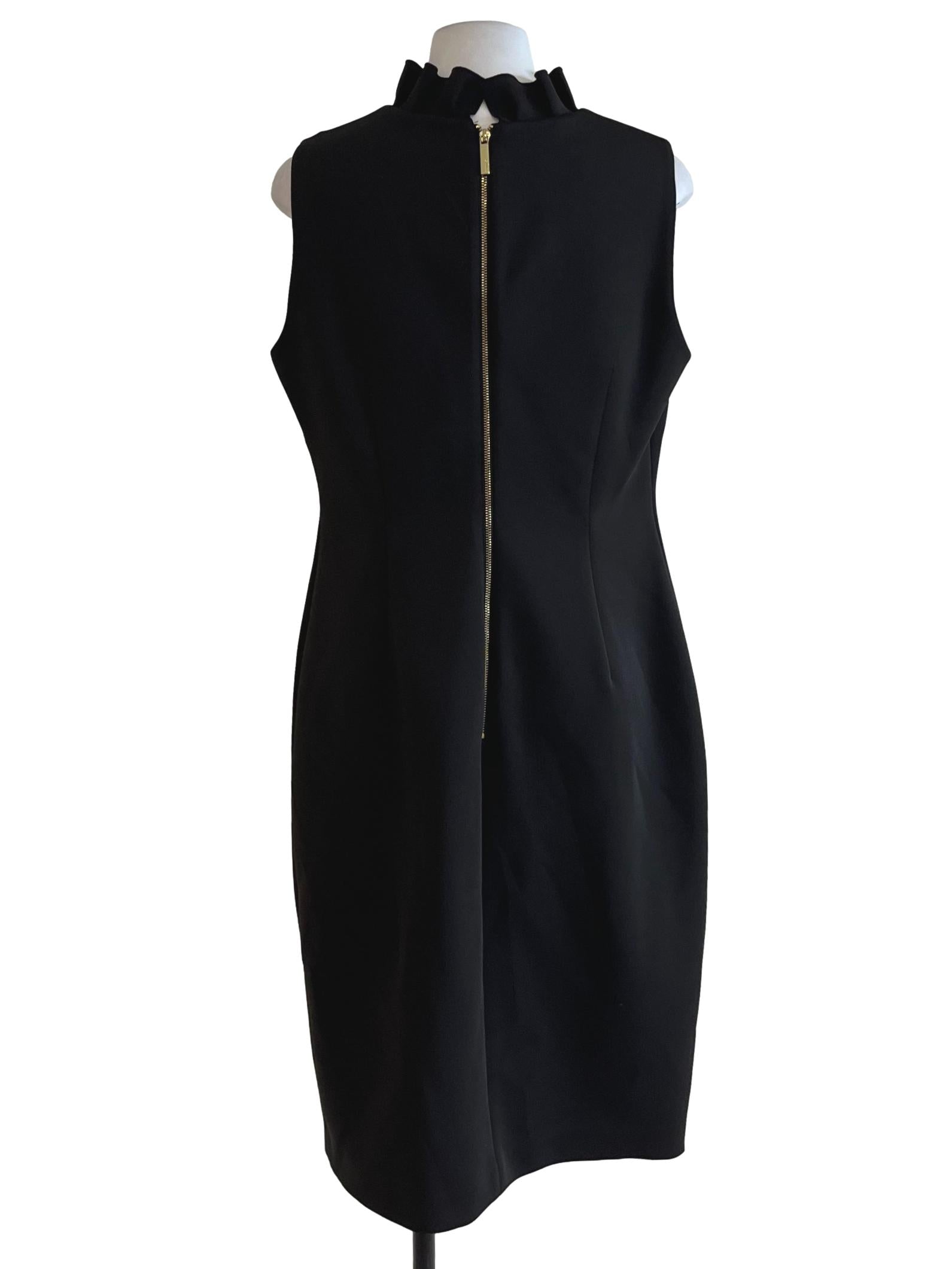 Black Ruffle Neckline Sheath Dress