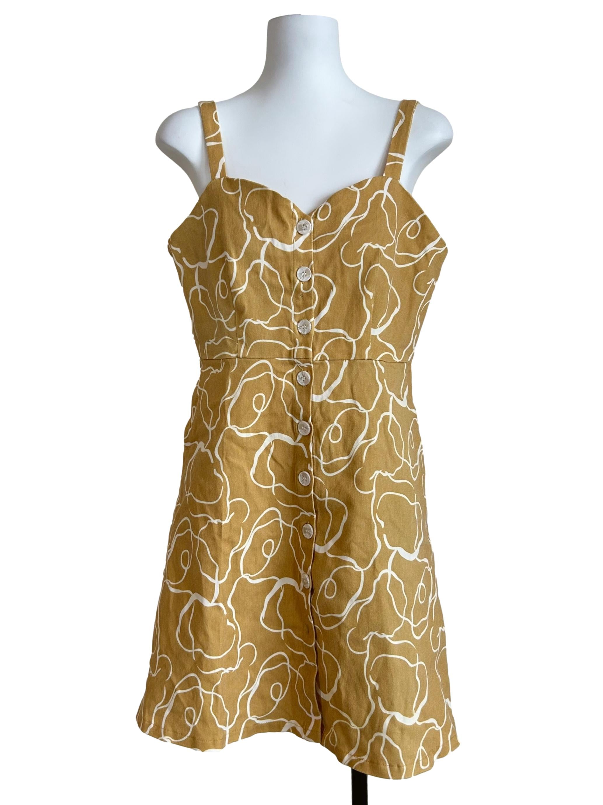 Mustard Printed Button Mini Dress