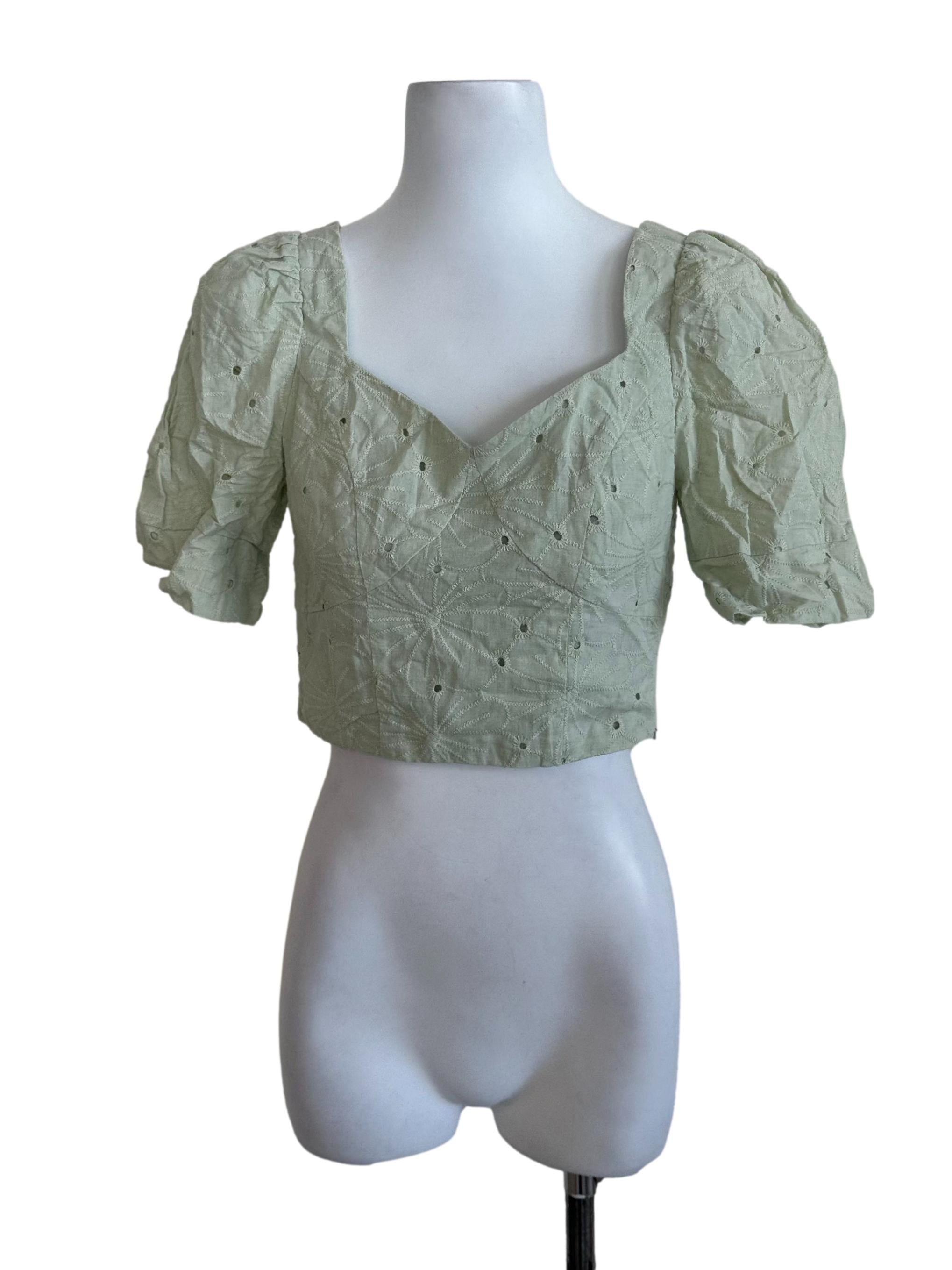 Matcha Green Eyelet Embroidery Top
