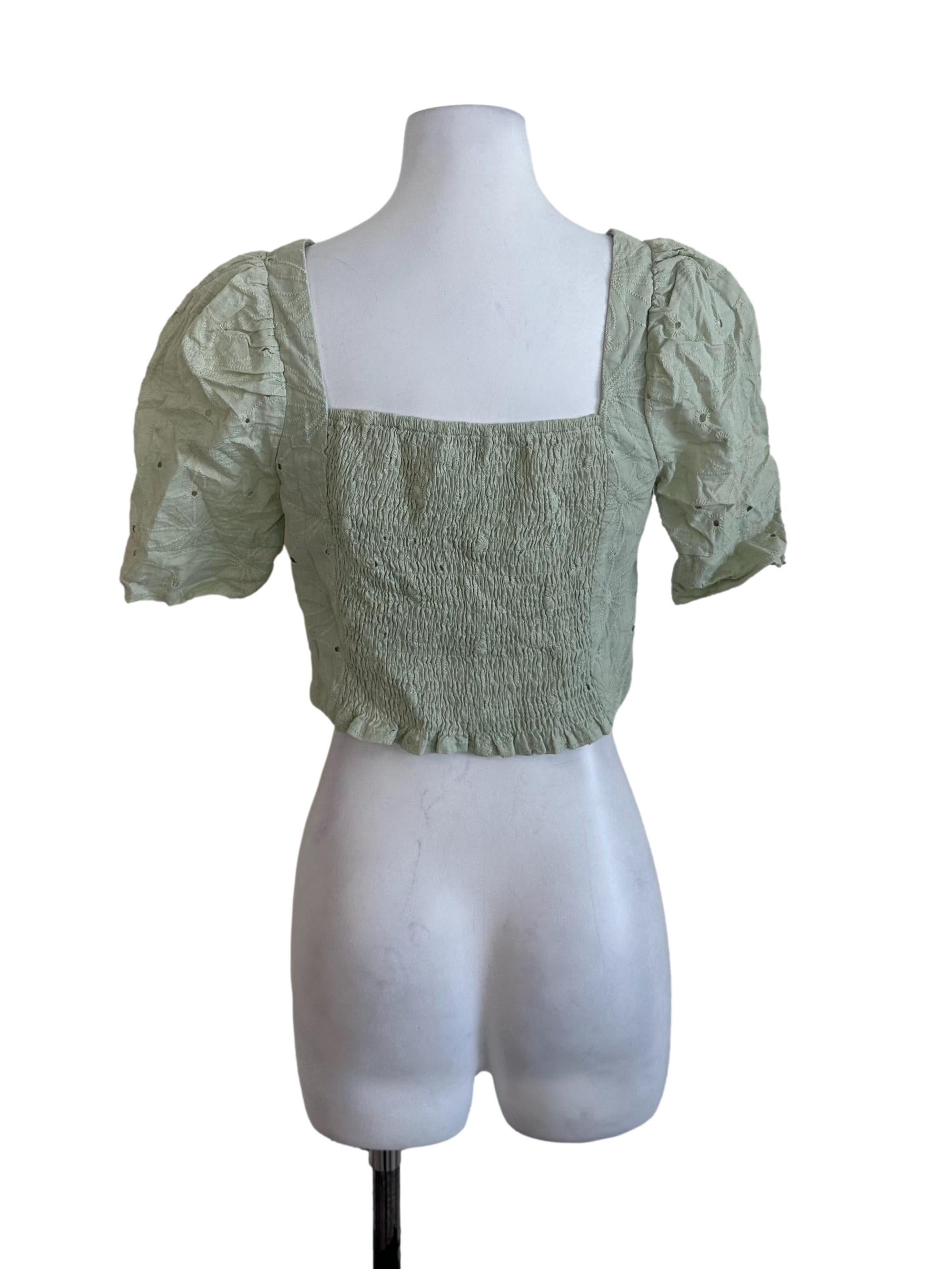 Matcha Green Eyelet Embroidery Top