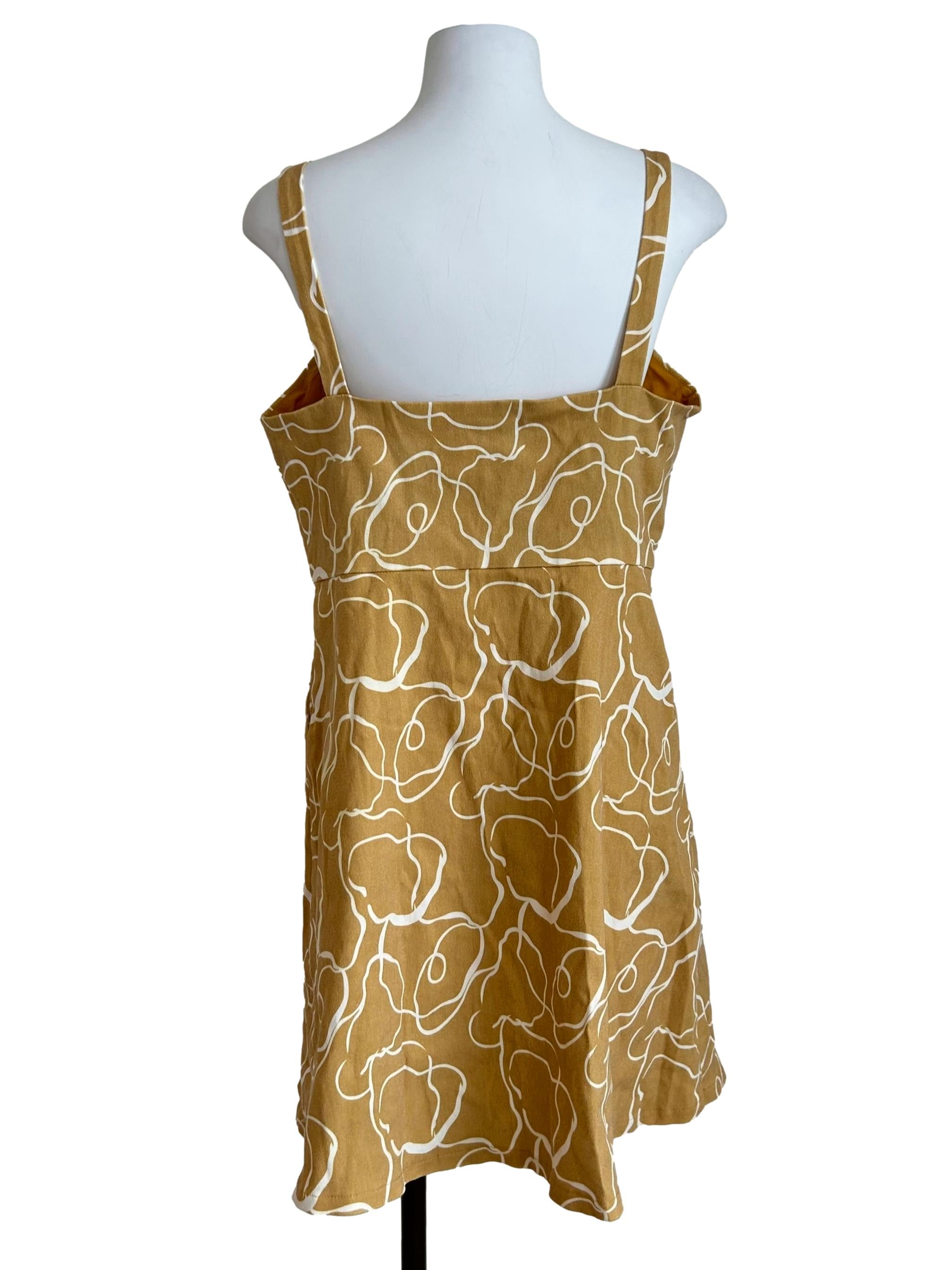 Mustard Printed Button Mini Dress