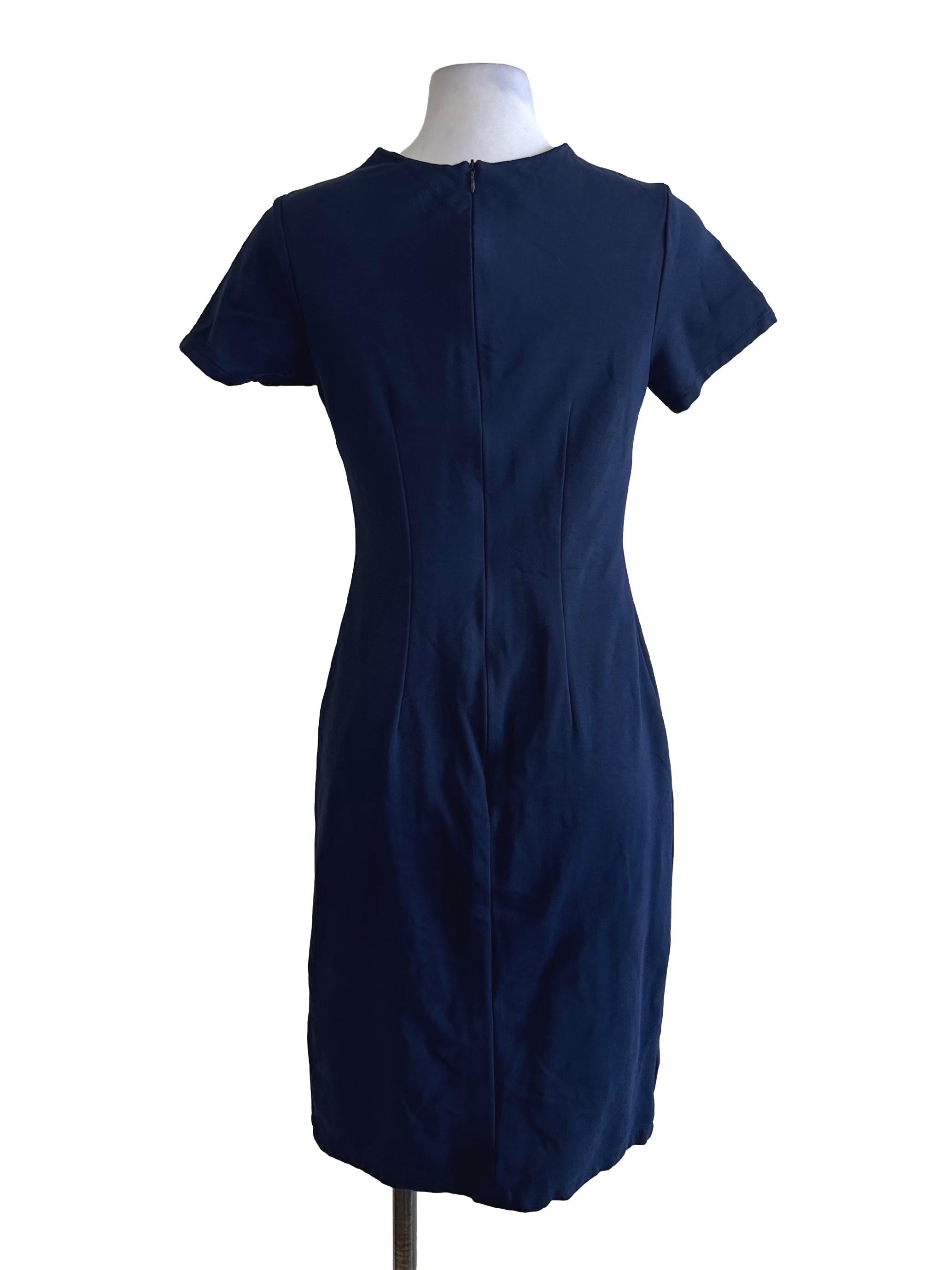 Navy Blue Round Neck Slit Dress