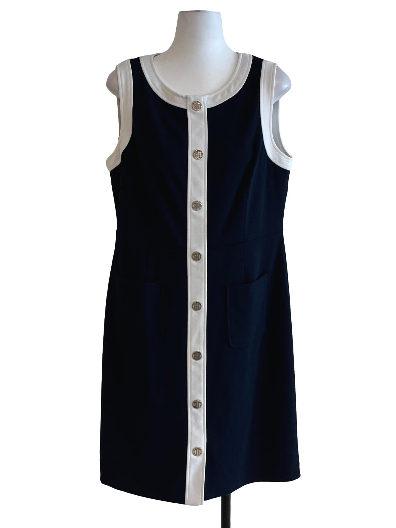 Navy Blue Jewel Neckline A-Line Dress