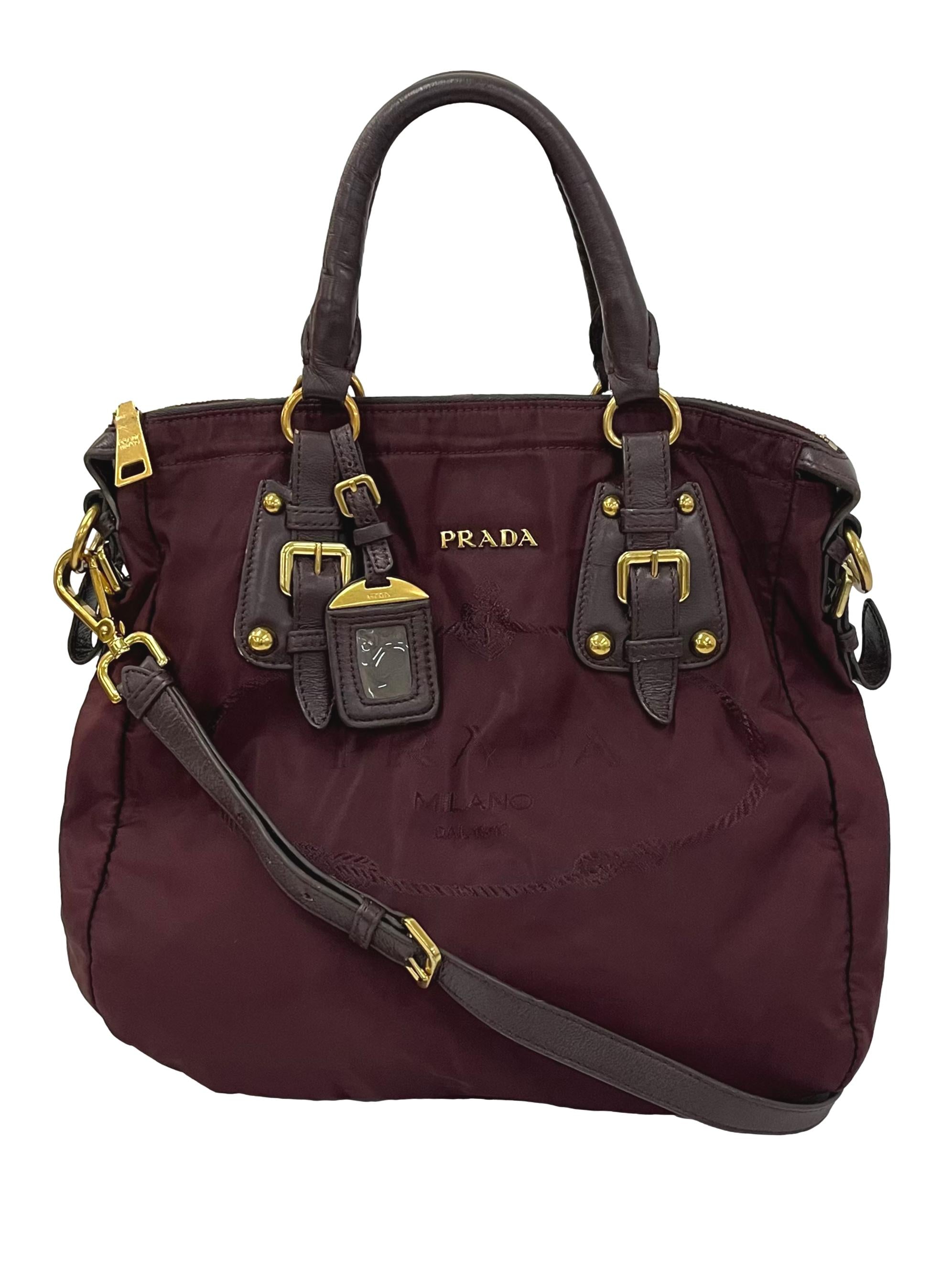 Burgundy Tessuto Nylon Buckle Tote Bag