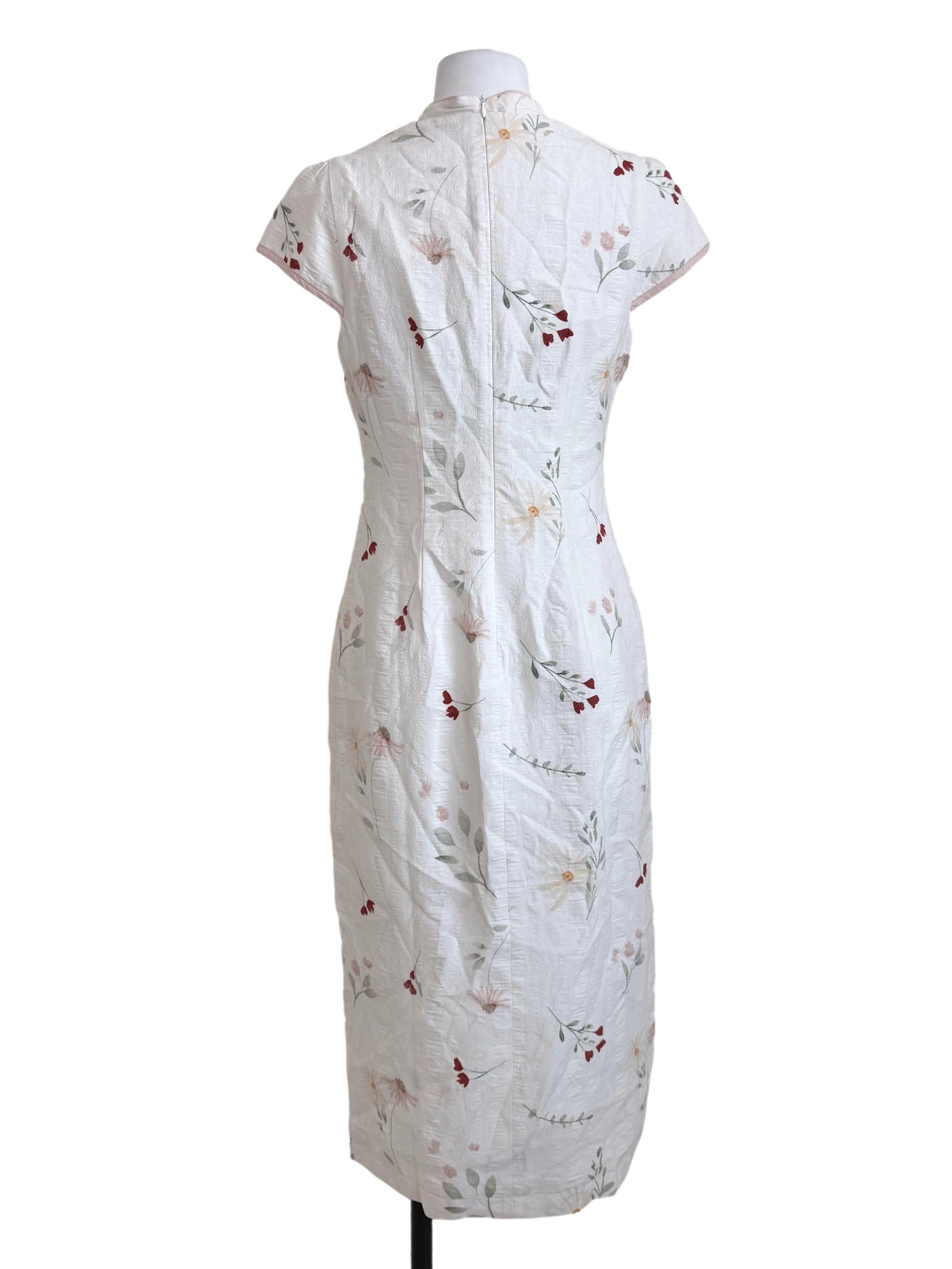 White Flower Printed Cheongsam