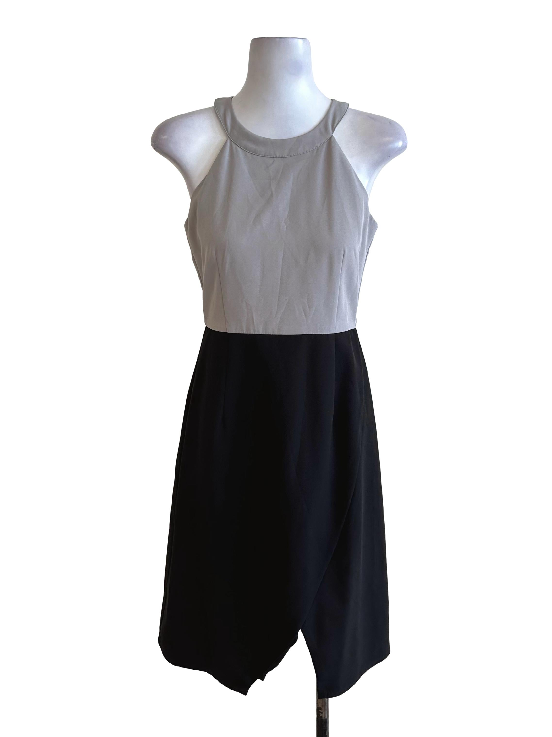Grey Black Halter Slit Dress